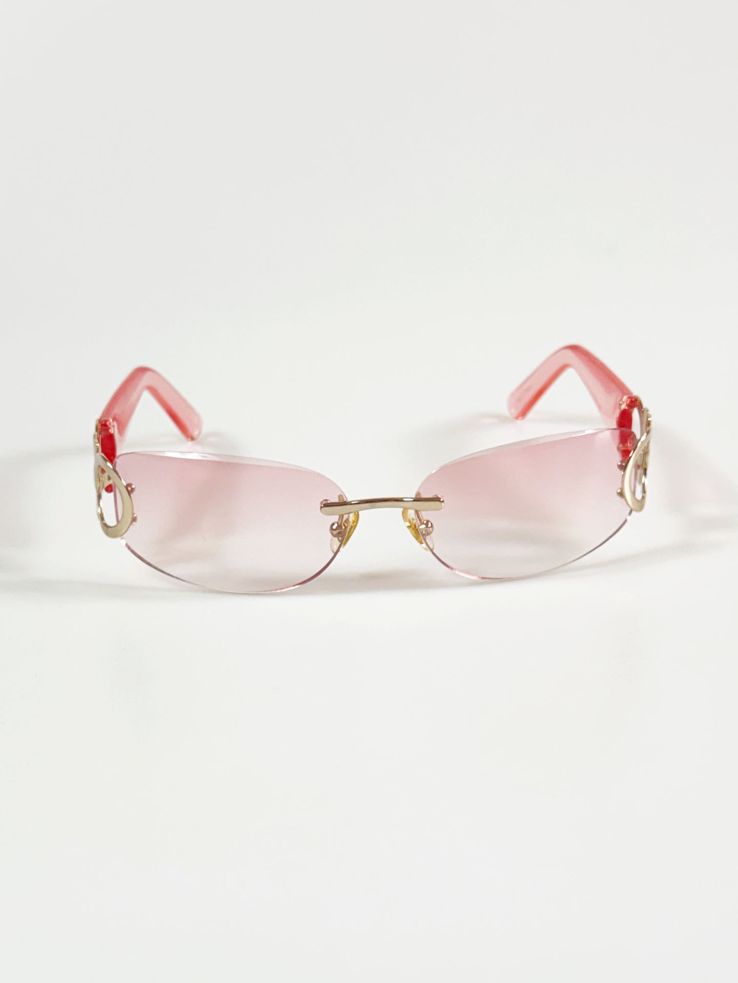 CAPRIO Rimless Square Pink Tint Metal Sunglasses