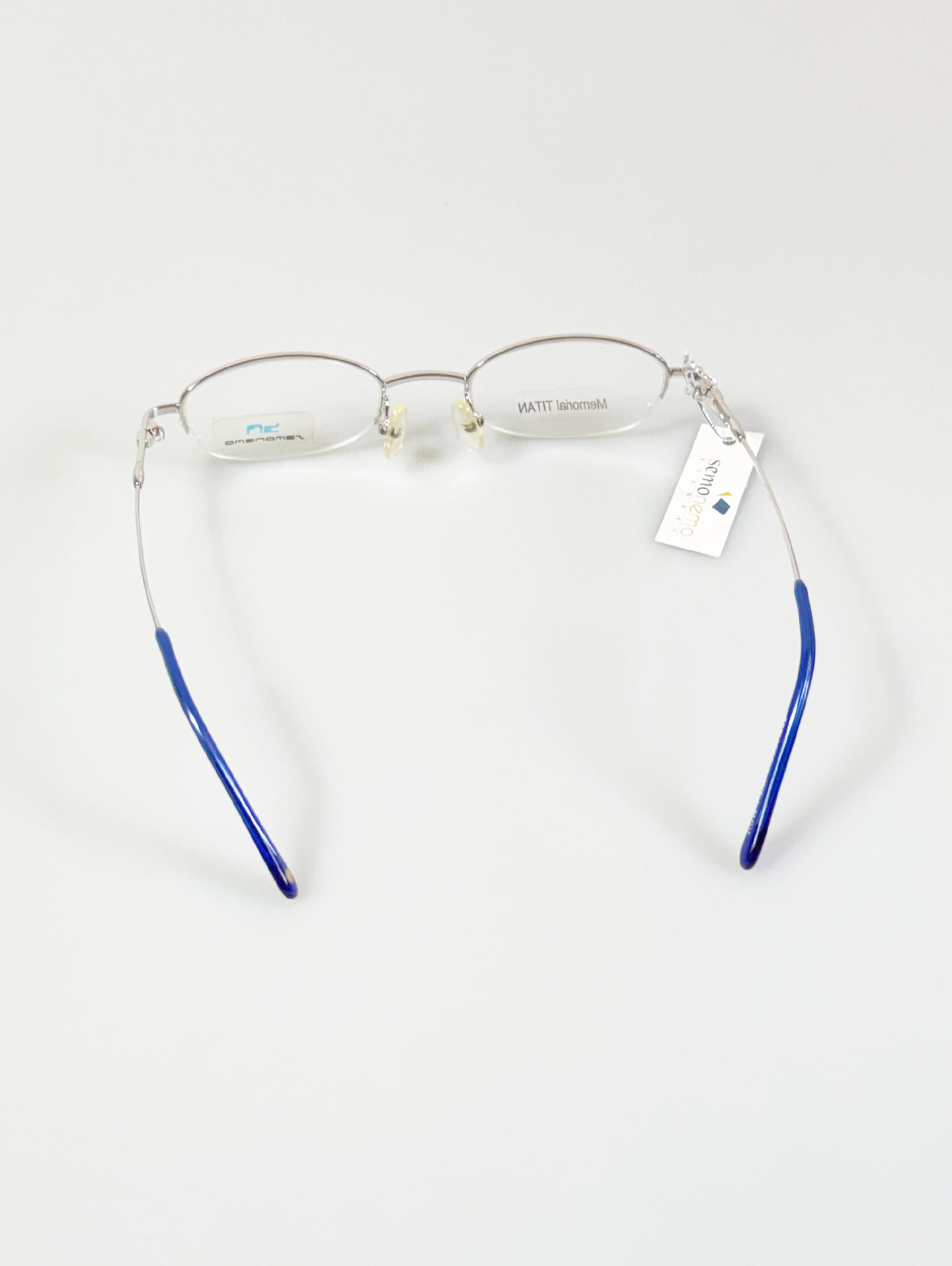 SEMONEMO Silver Titanium Half-Rim Oval Glasses