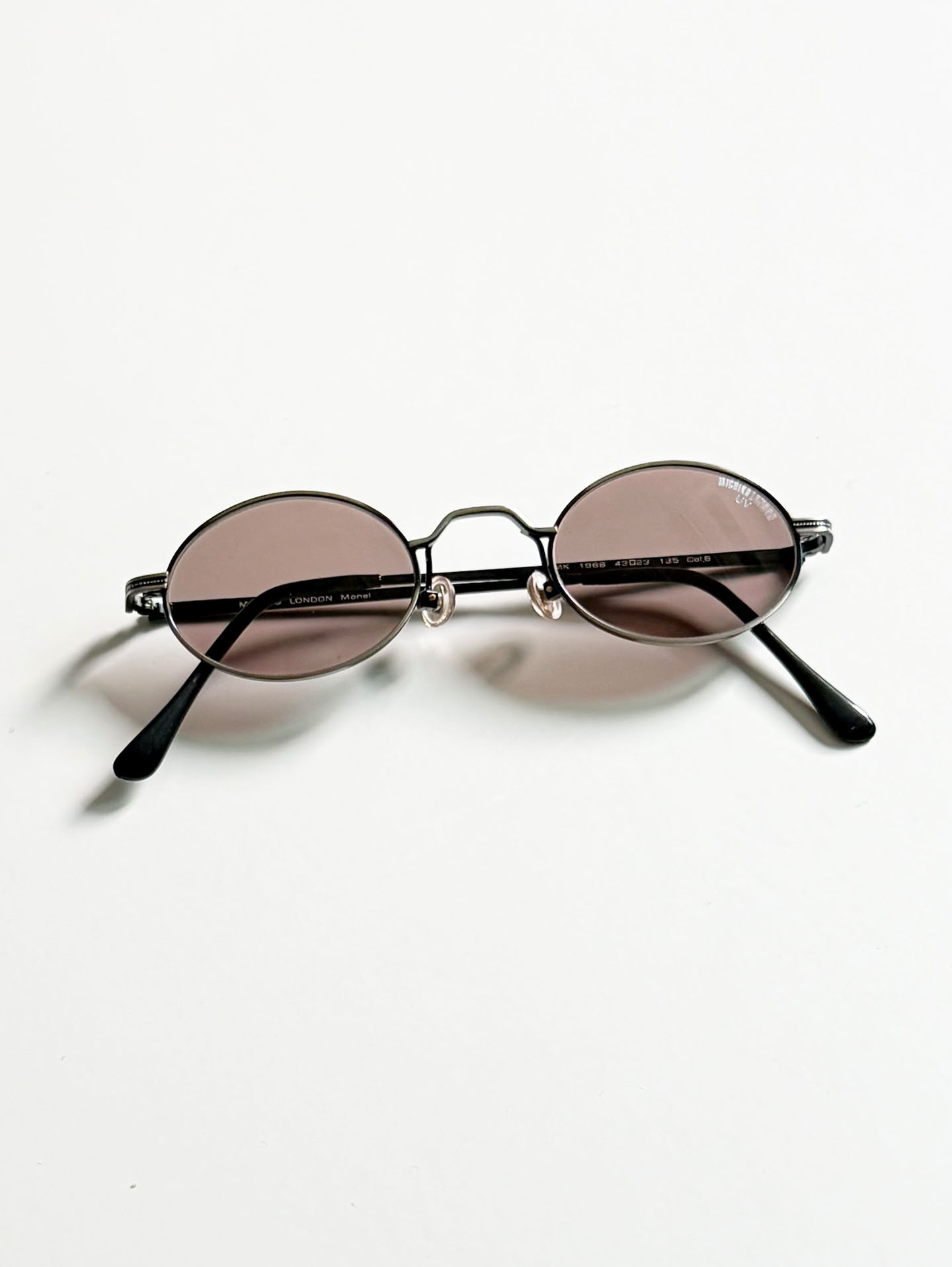 90's MICHIKO LONDON Antique Gunmetal Slim Oval Tint Sunglasses