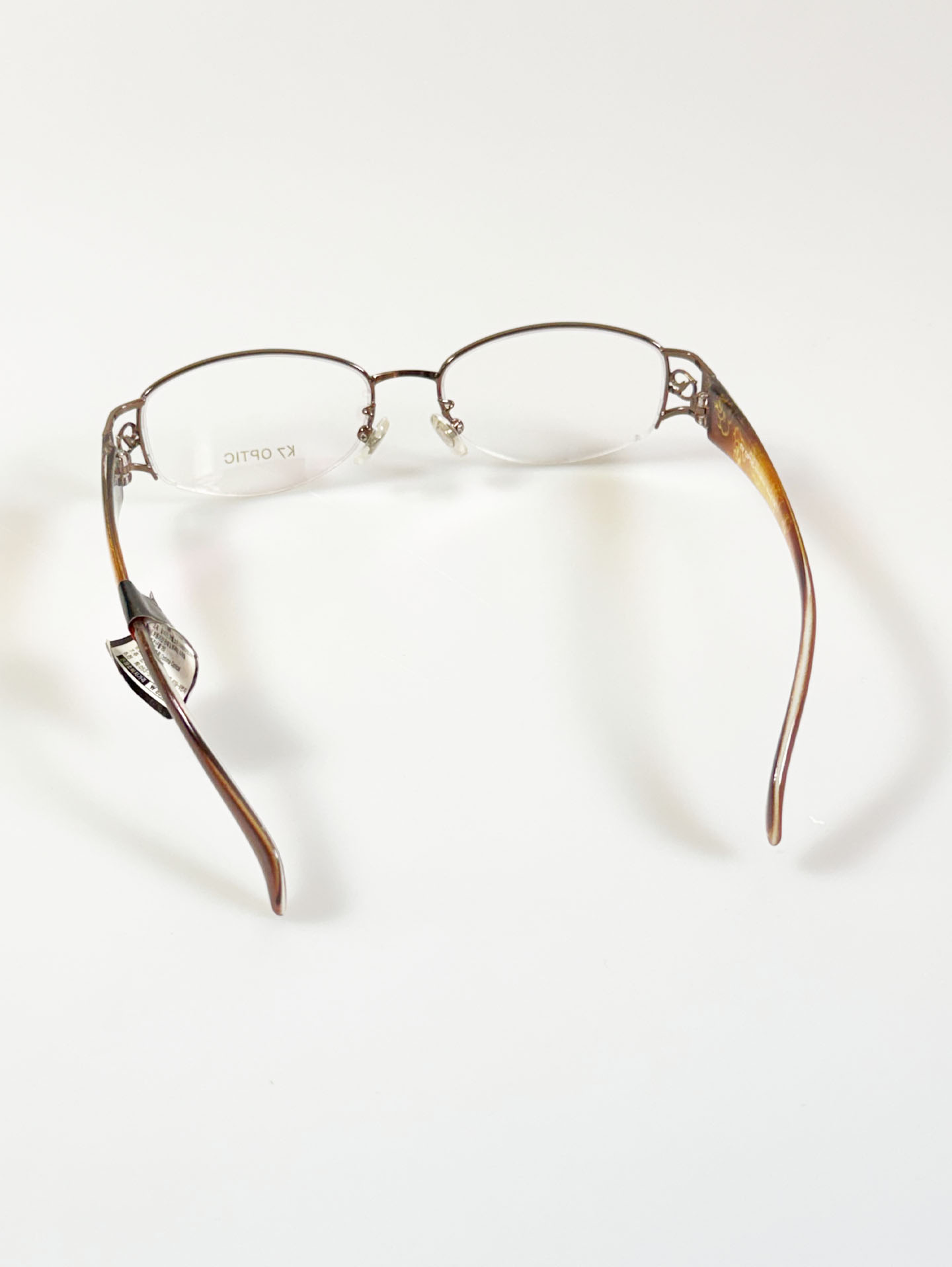K7 OPTIC Brown Semi-Rimless Oval Metal Frame Glasses