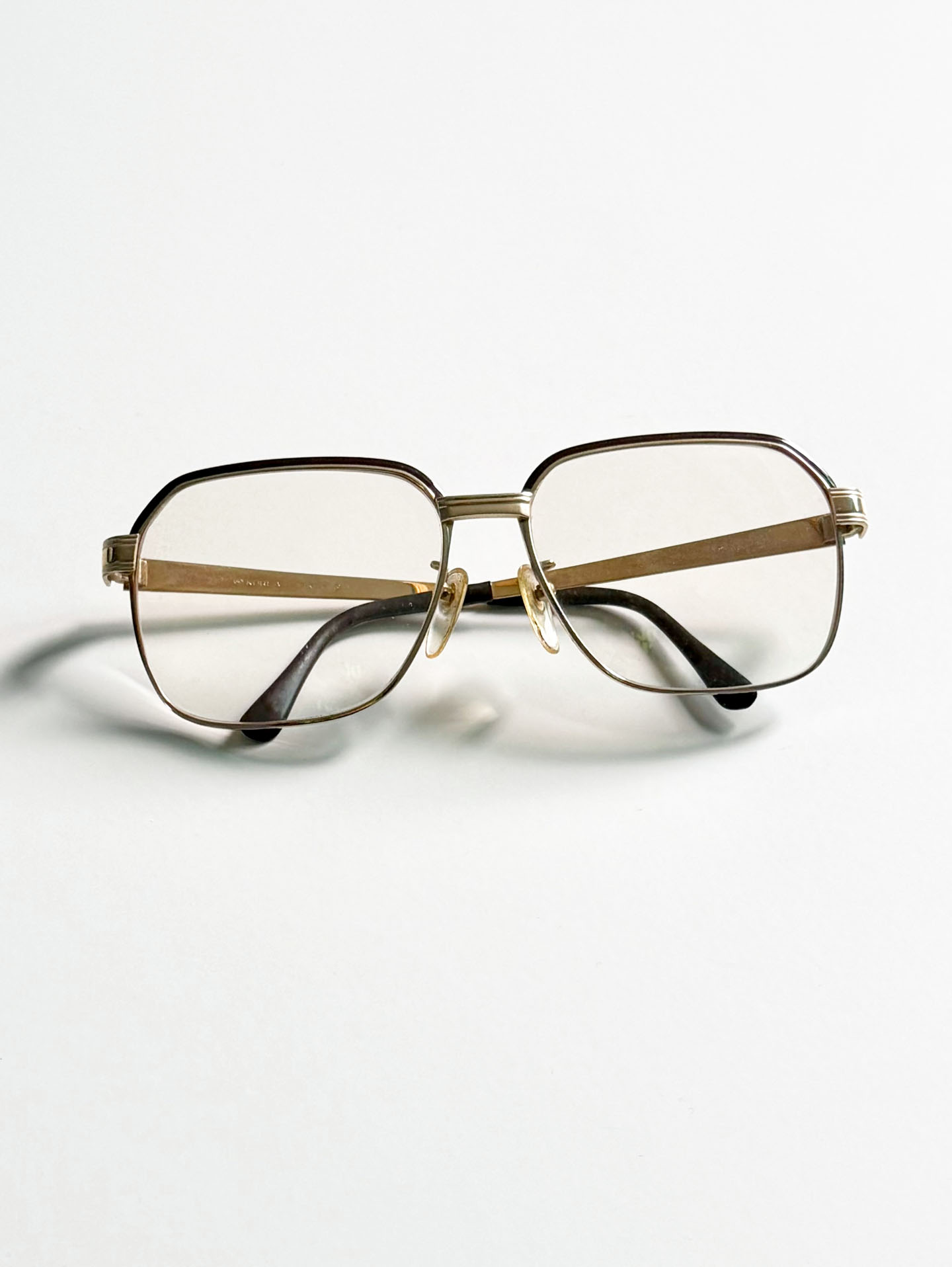 80's Gold & Brown Browline Oversized Square Metal Frame Glasses