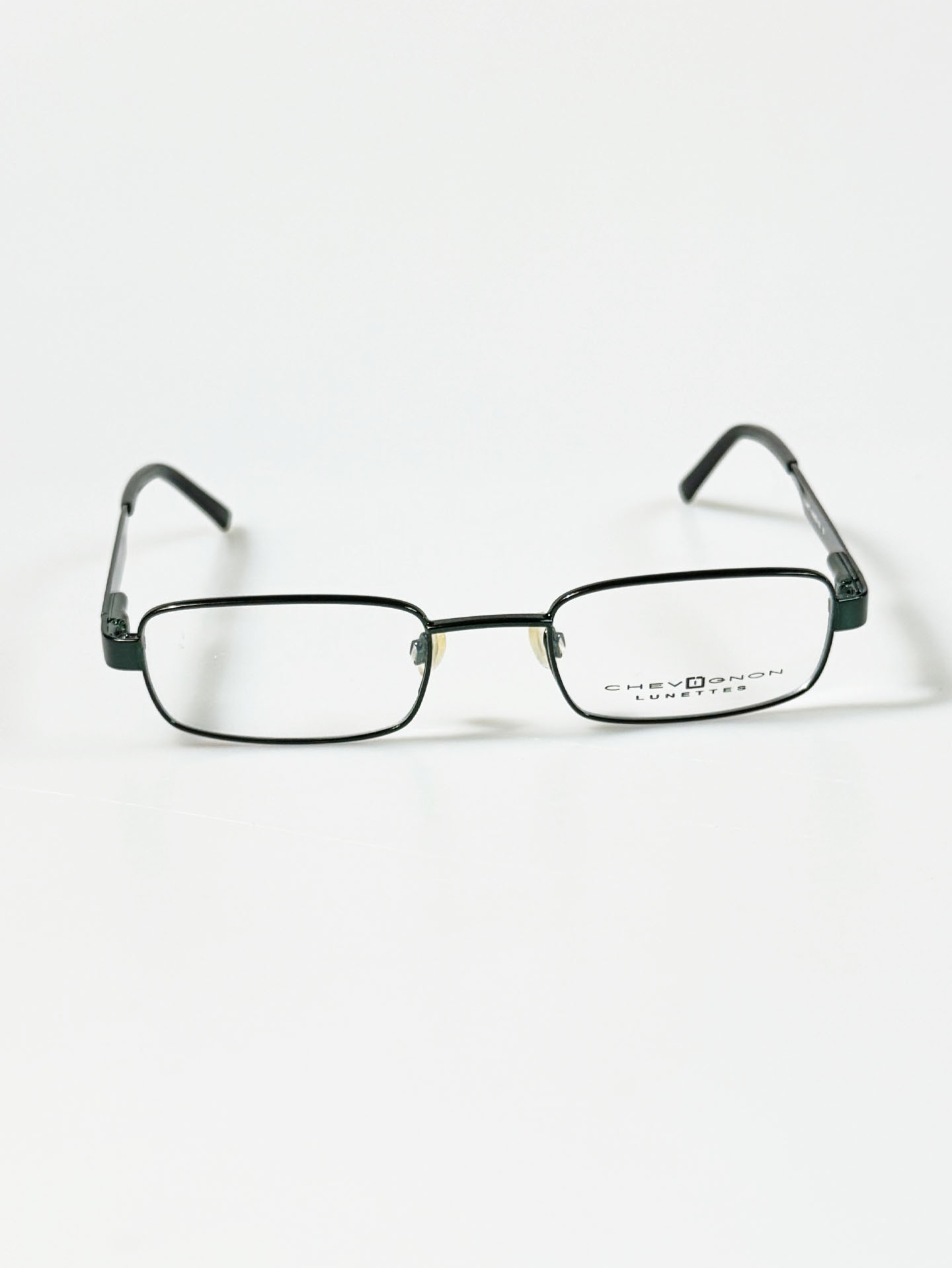 90's CHEVIGNON Dark Green Slim Square Metal Frame Glasses