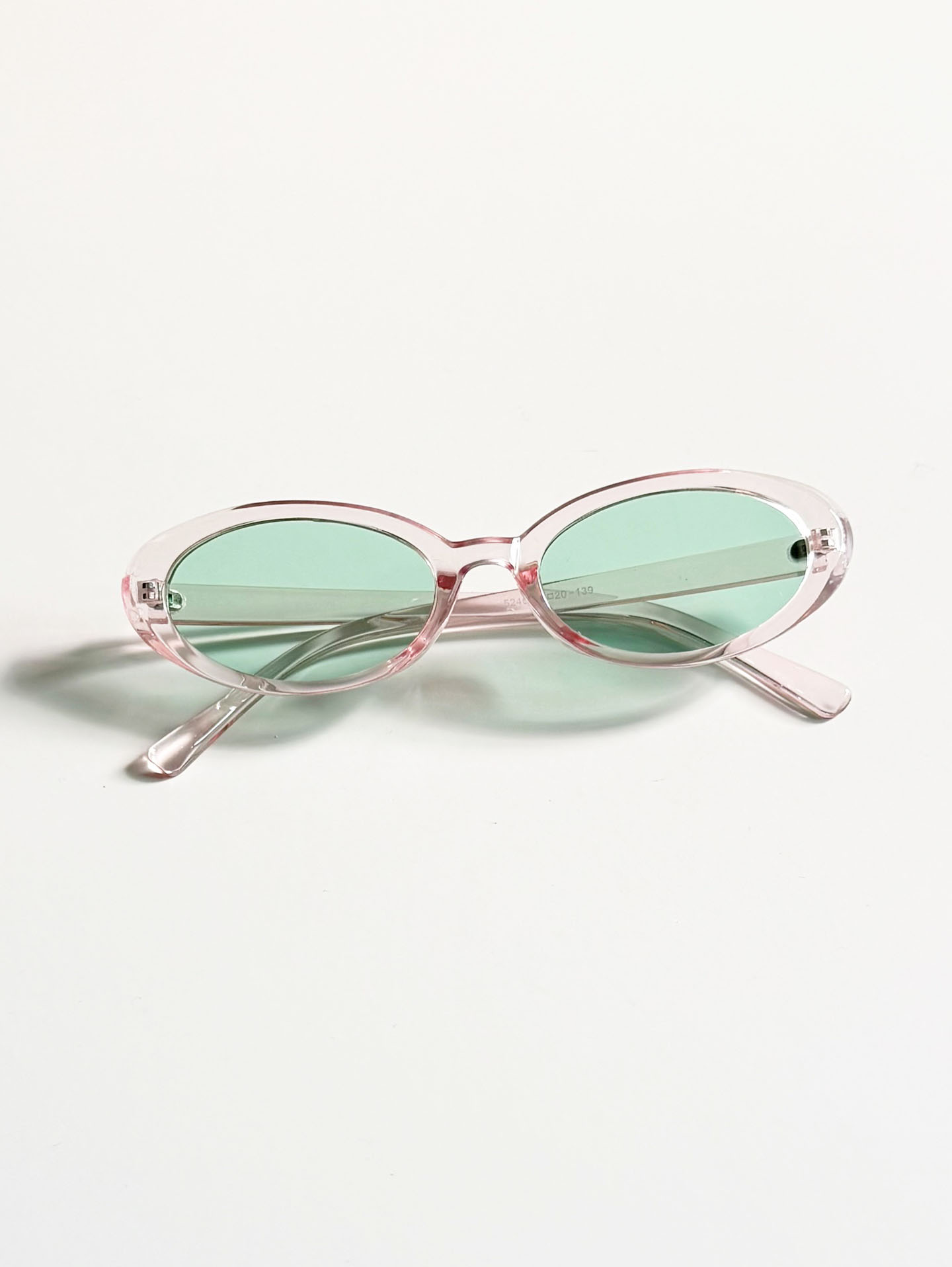 Clear Pink Oval Frame Green Tint Sunglasses