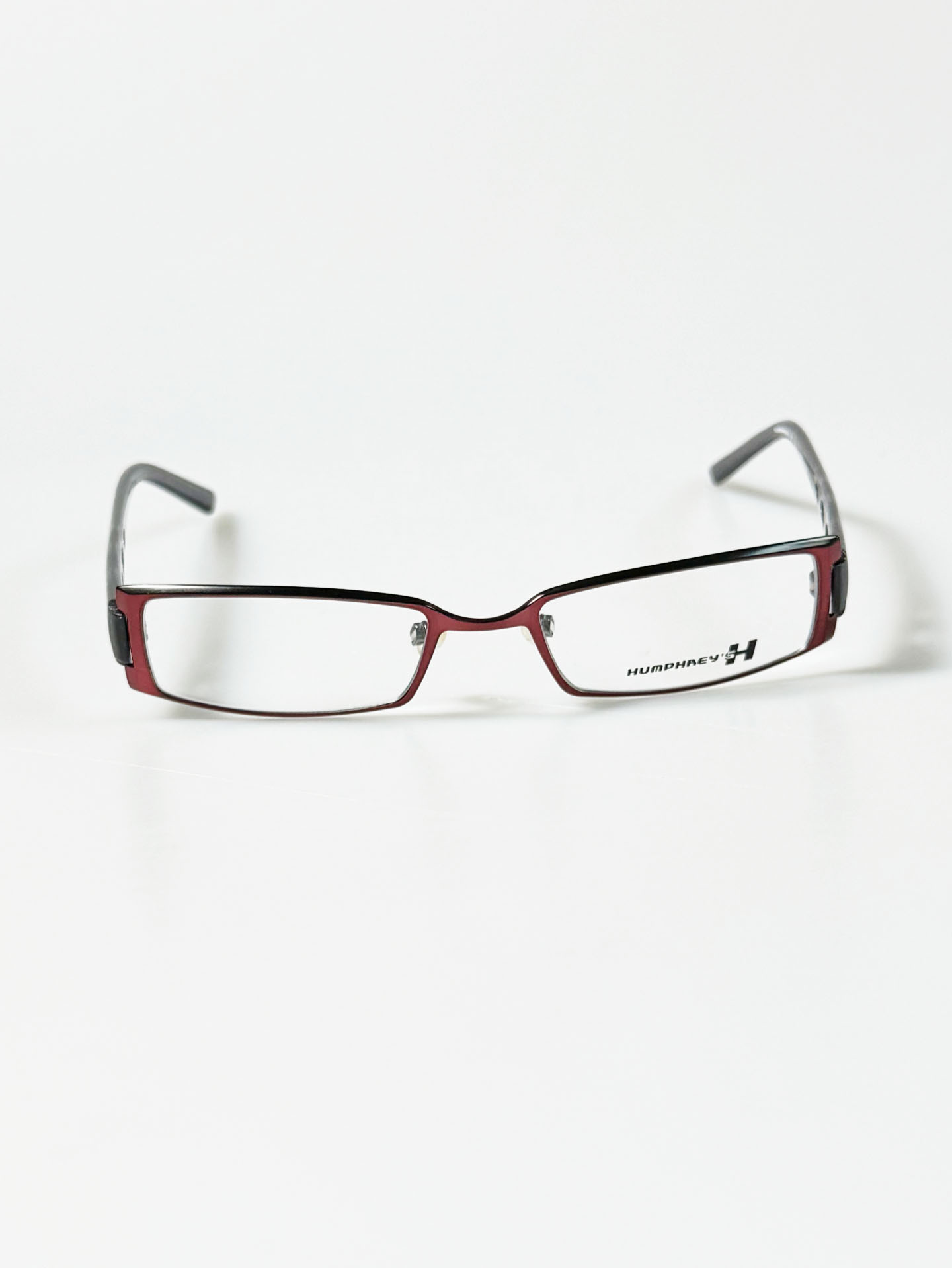 90's HUMPHREY'S Burgundy Cut-Out Slim Square Metal Frame Glasses