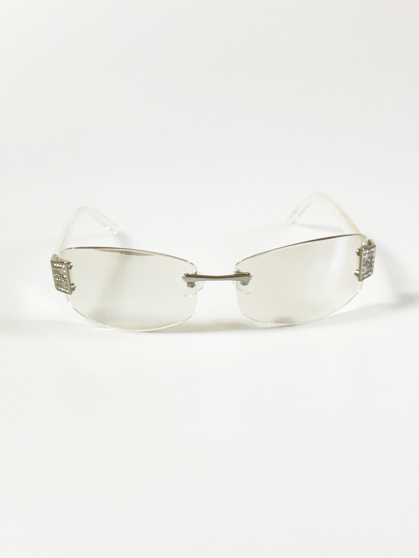 CAPRIO Rimless Square Crystal Temple Tinted Sunglasses