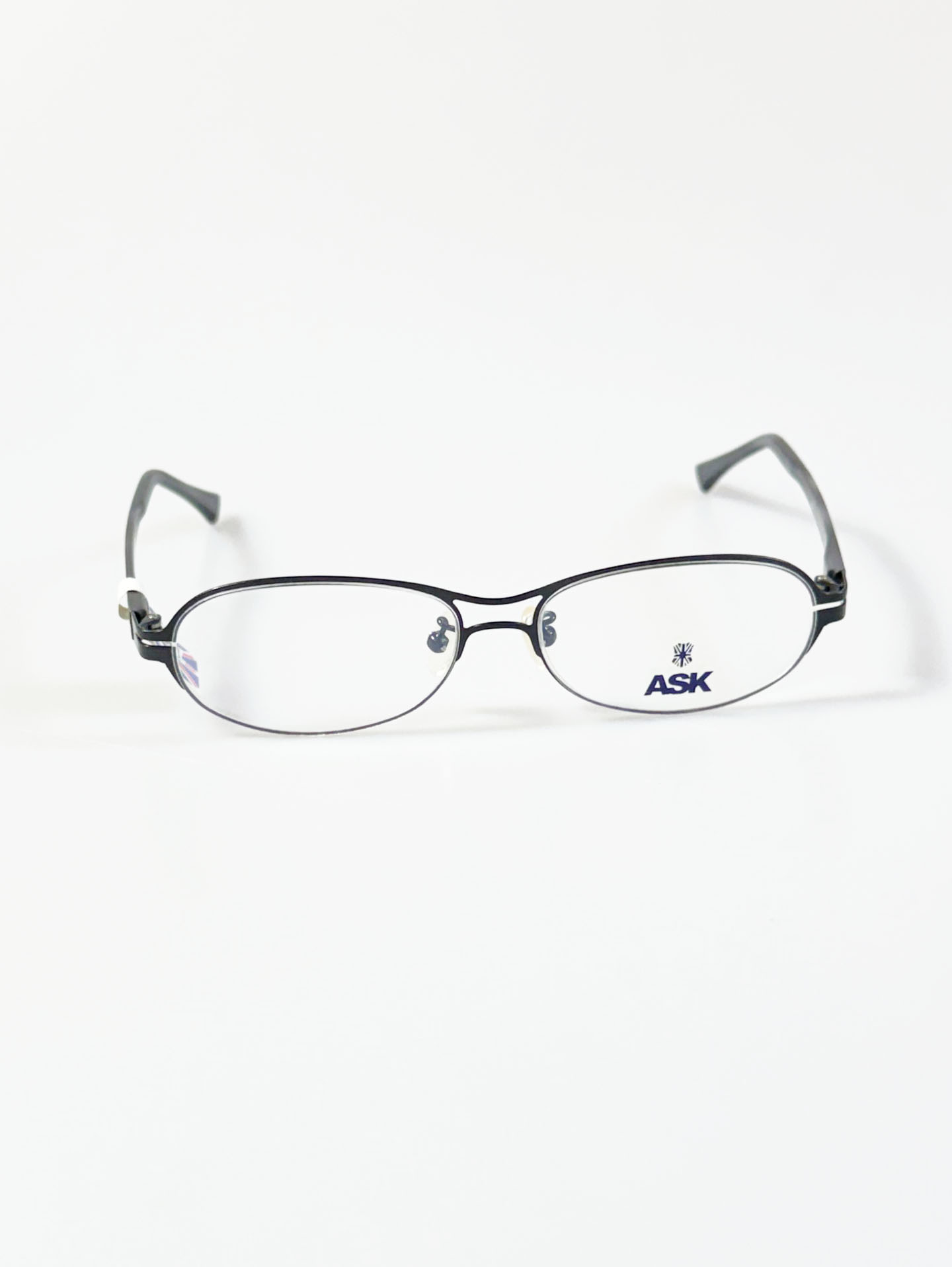 ASK Black Double-Bridge Slim Oval Metal Frame Glasses
