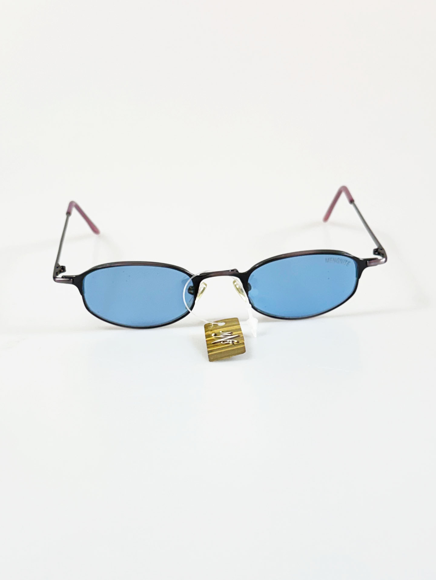 90's MENGNITE Two-Tone Metal Slim Oval Tint Sunglasses