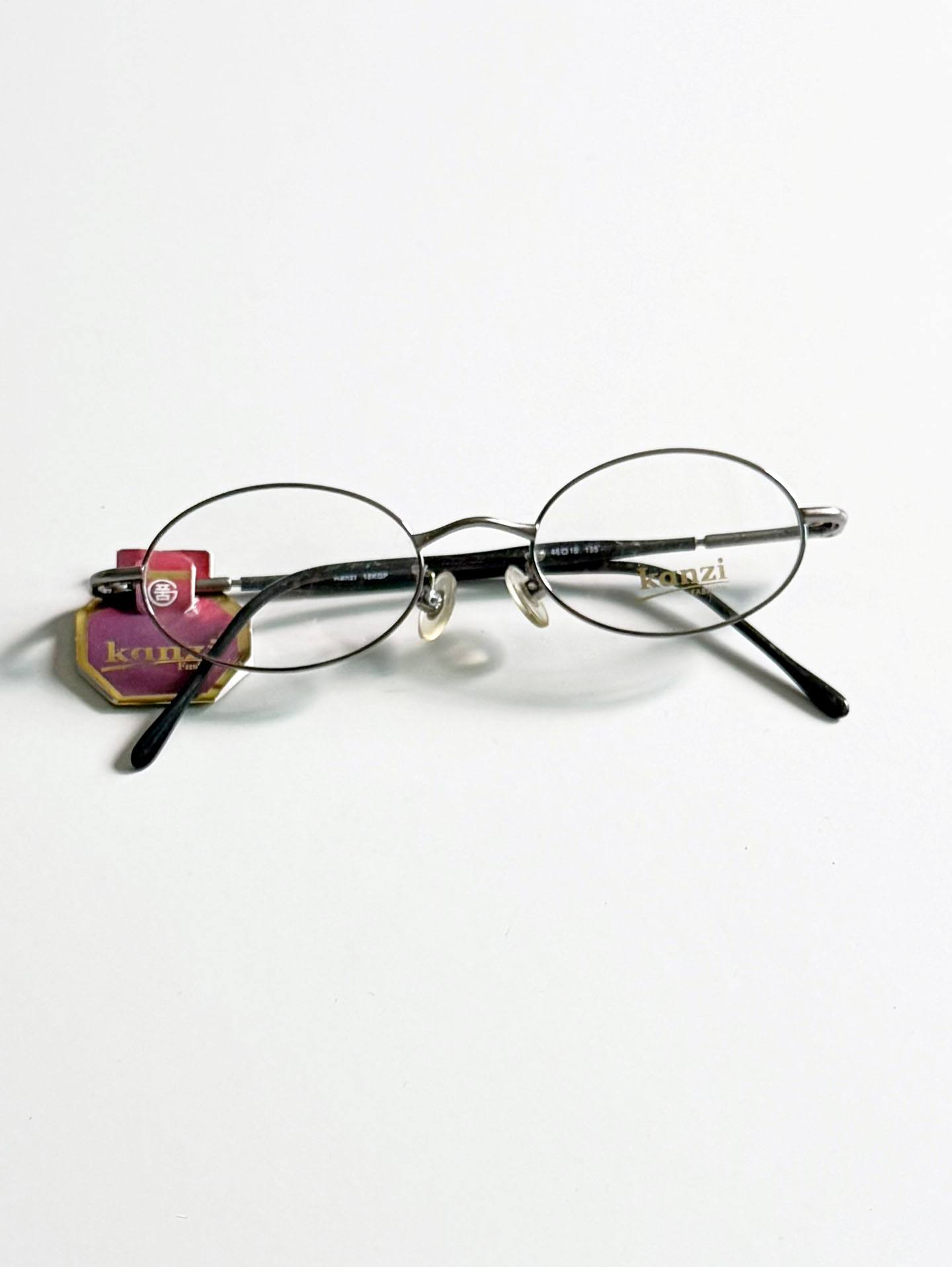 90's KANZI Dark Silver Slim Oval Metal Frame Glasses