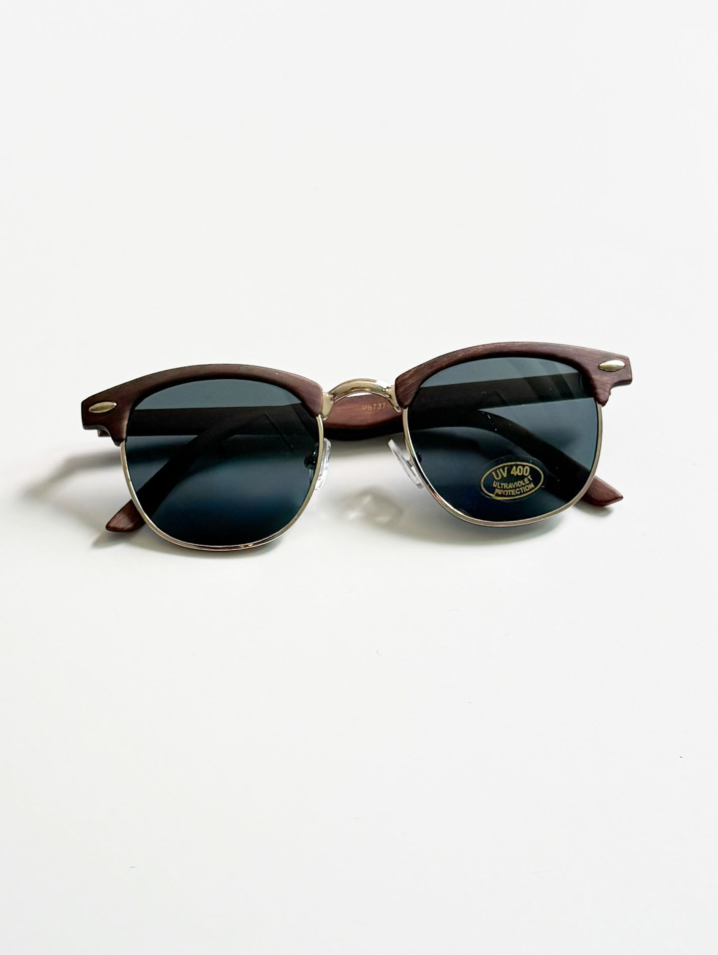 Chestnut Woodgrain Clubmaster Half-Rim Sunglasses