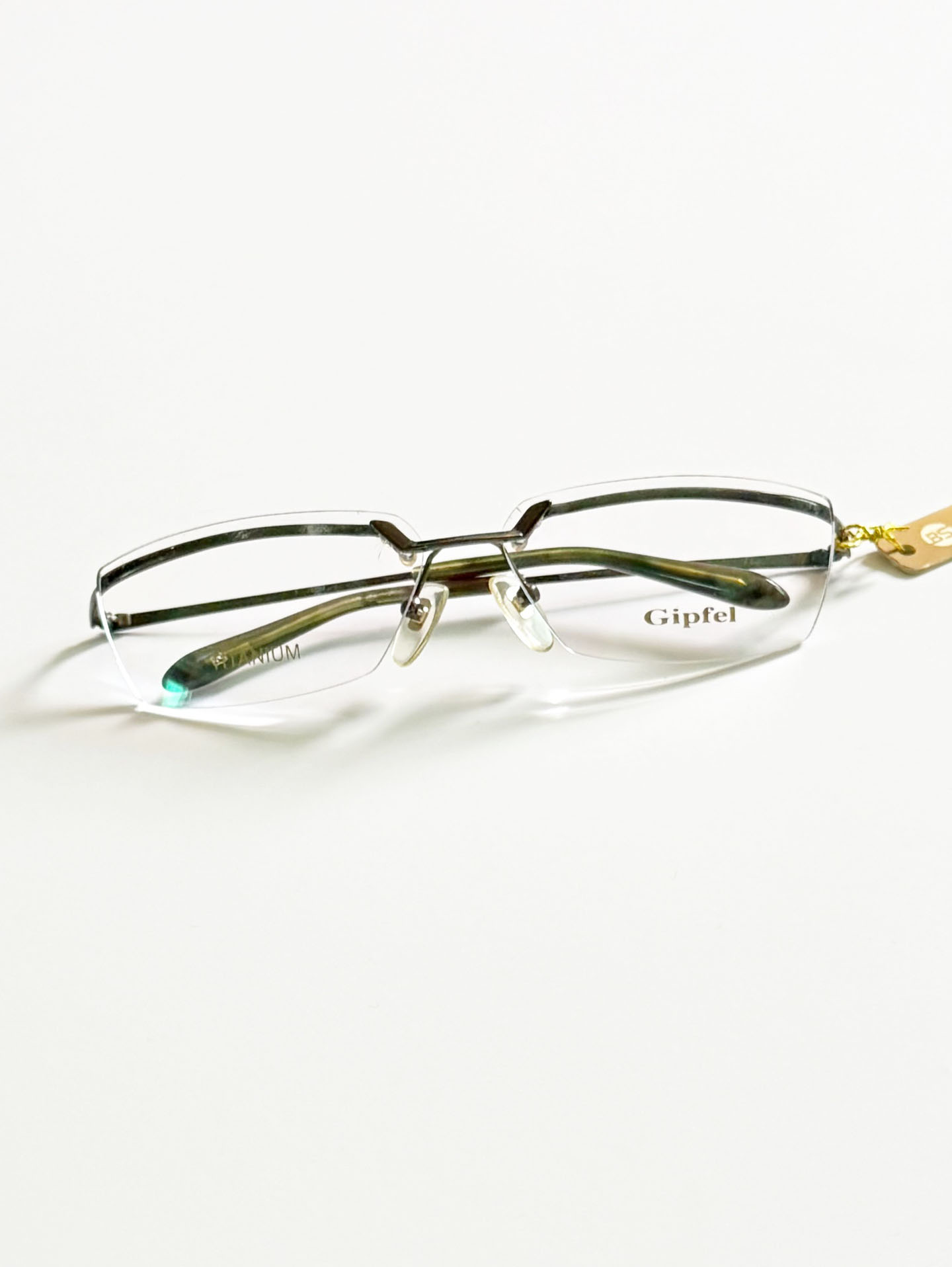 GIPFEL Brown Titanium Rimless Square Frame Glasses
