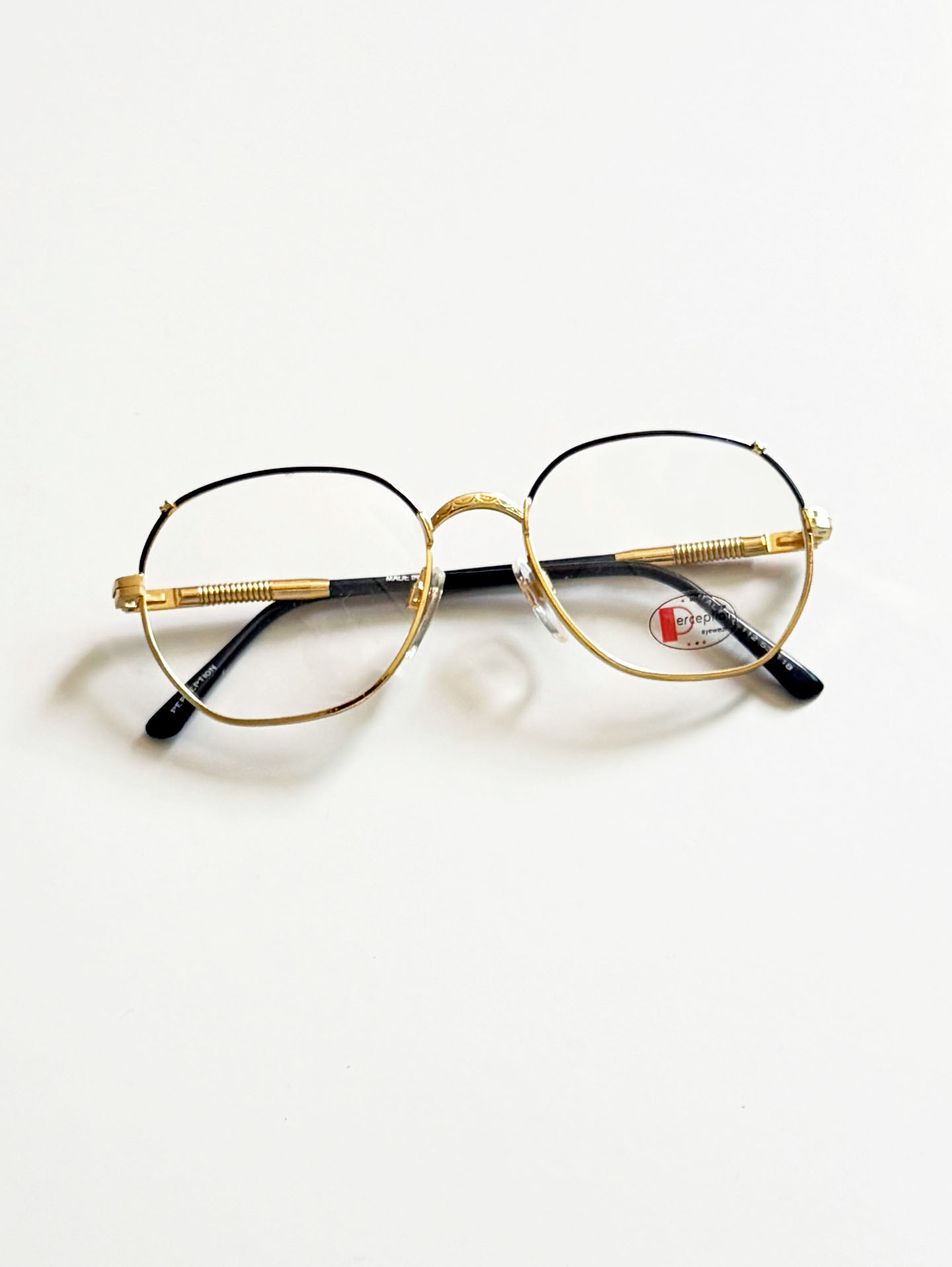 90's PERCEPTION Eyewear Gold Black Geometric Metal Frame Glasses