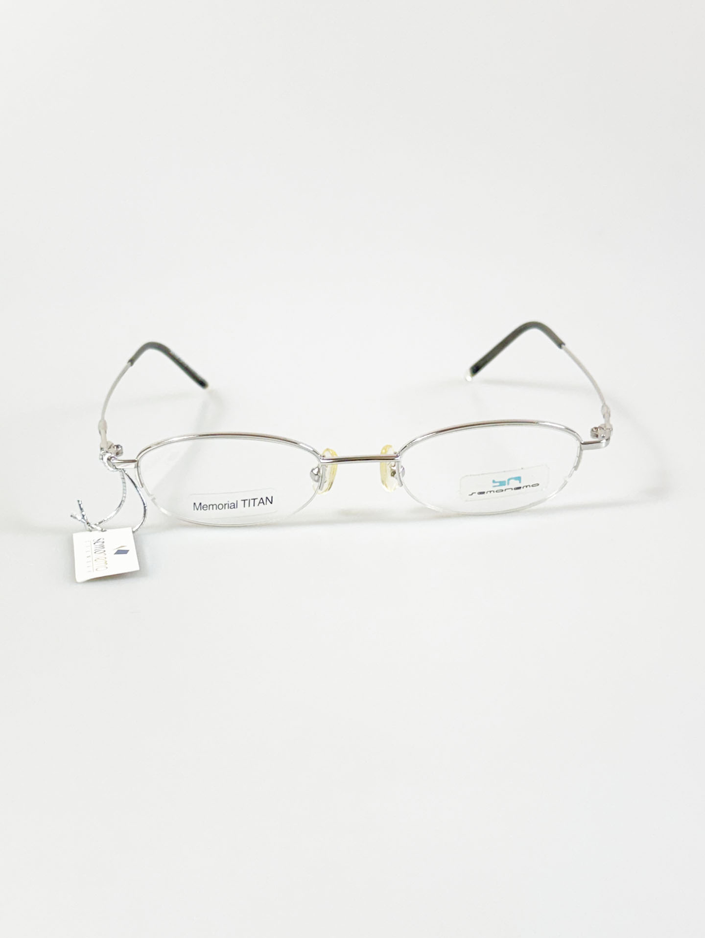 SEMONEMO Silver Titanium Half-Rim Oval Glasses