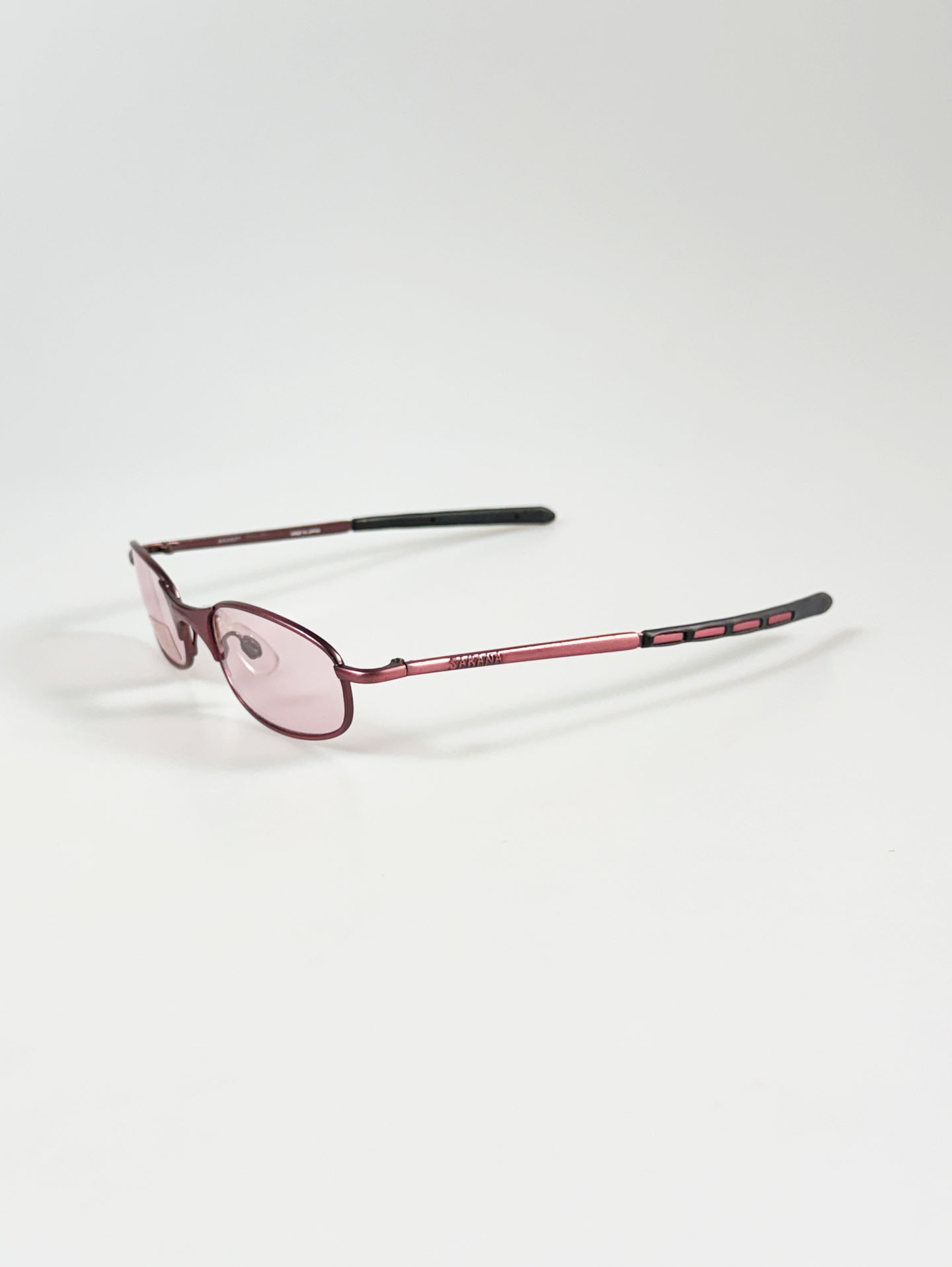 90's SAKANA Dark Pink Metal Slim Oval Frame Sunglasses