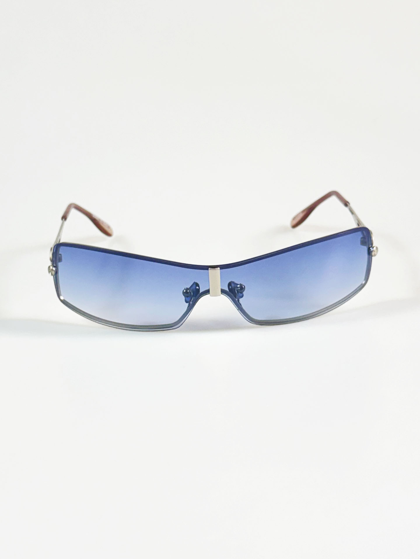 Rimless Wraparound Goggle Shield Metal Frame Sunglasses