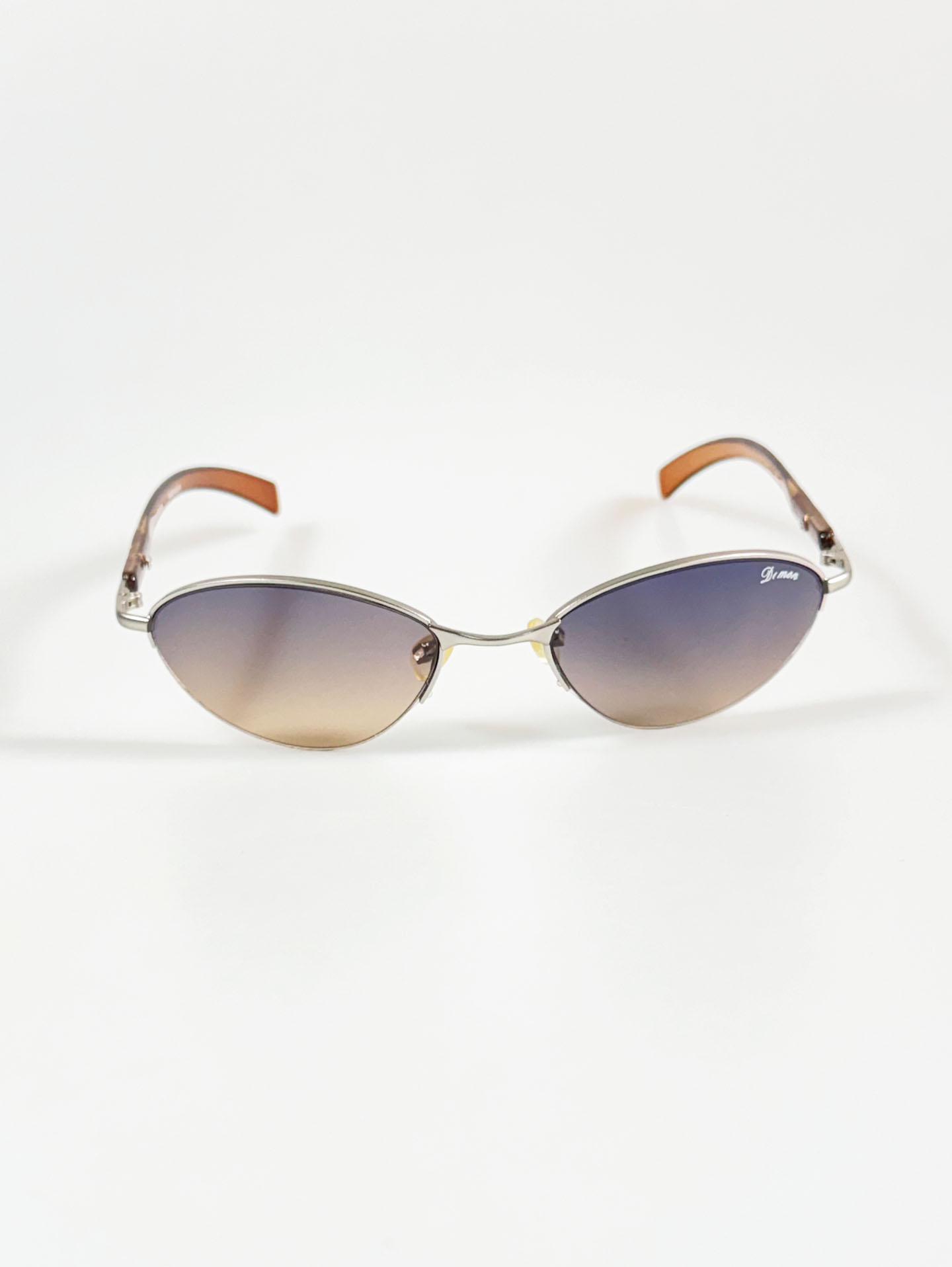 90's DOMON Silver Semi-Rimless Oval Metal Tint Sunglasses