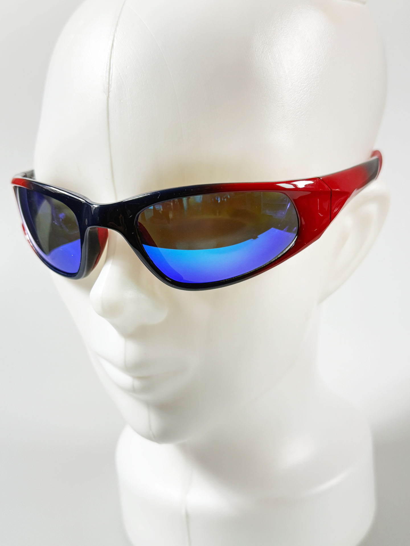 Red Black Two-Tone Square Wraparound Mirrored Sunglasses