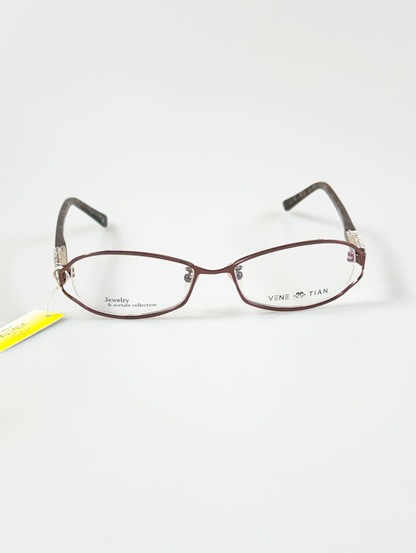 VENETIAN Brown Slim Geometric Metal Frame Glasses