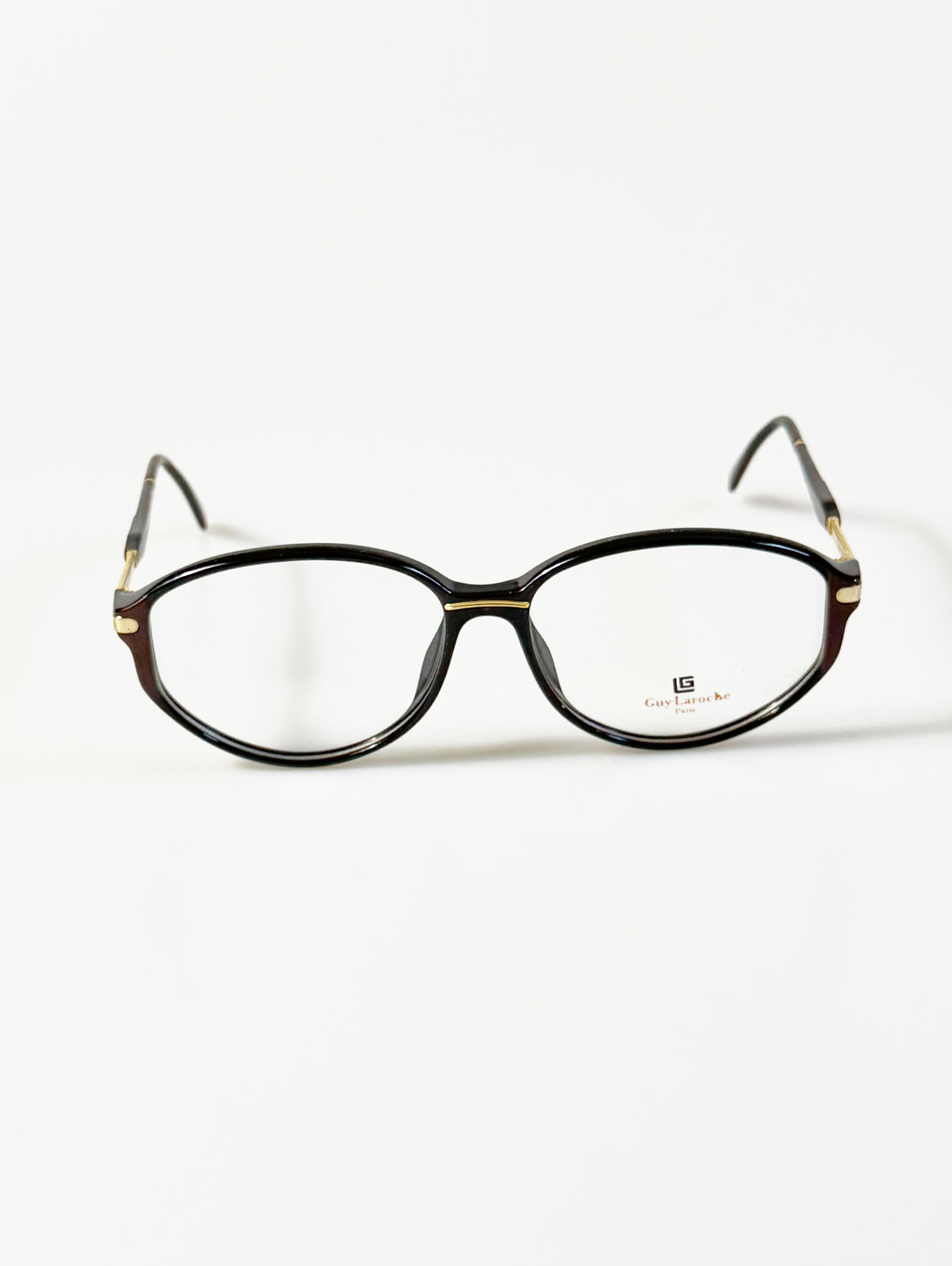 90's Guy Laroche Paris Black Oval Horn-Rim Frame Glasses
