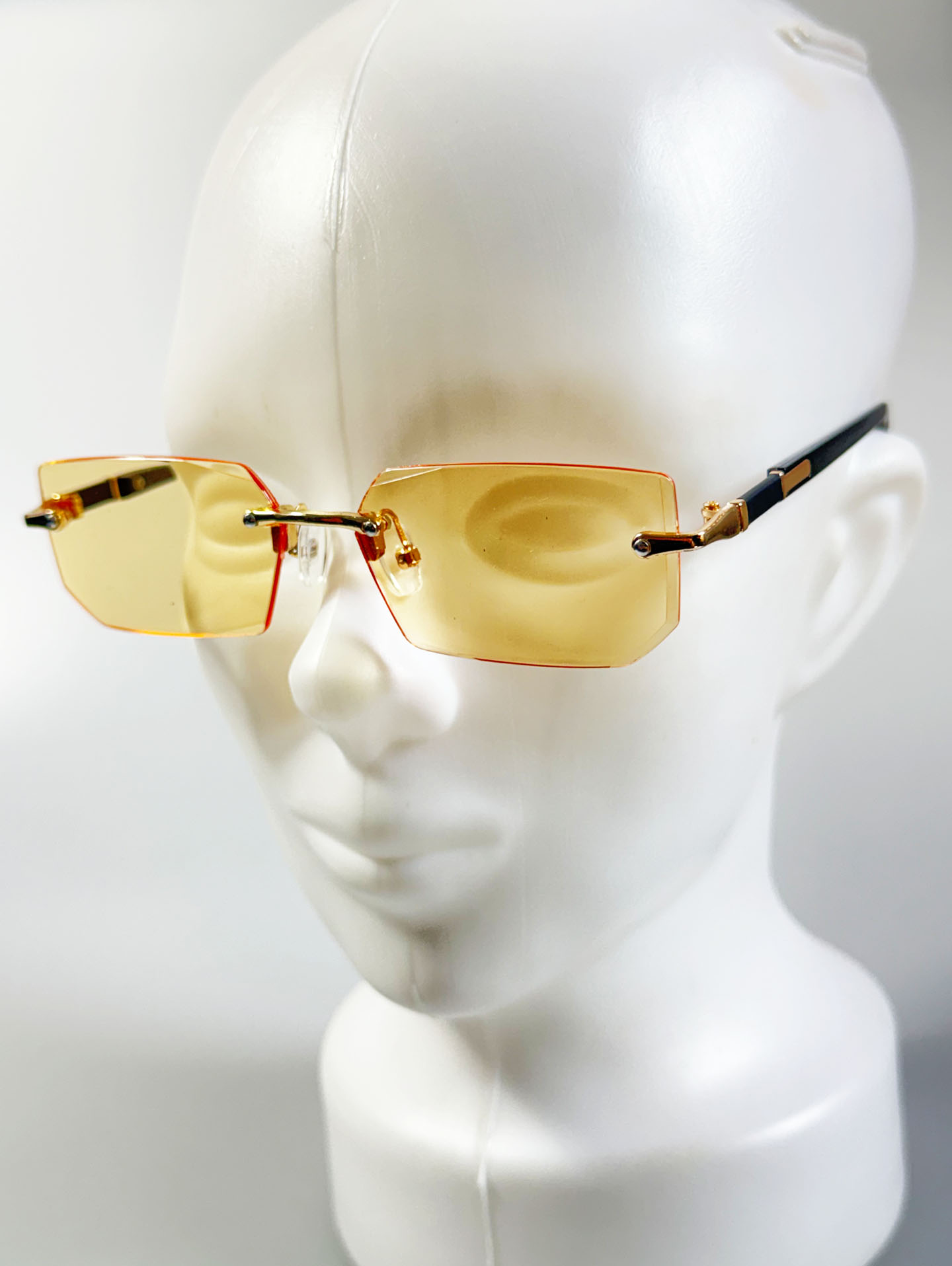 Light Orange Tint Rimless Square Gold Metal Sunglasses
