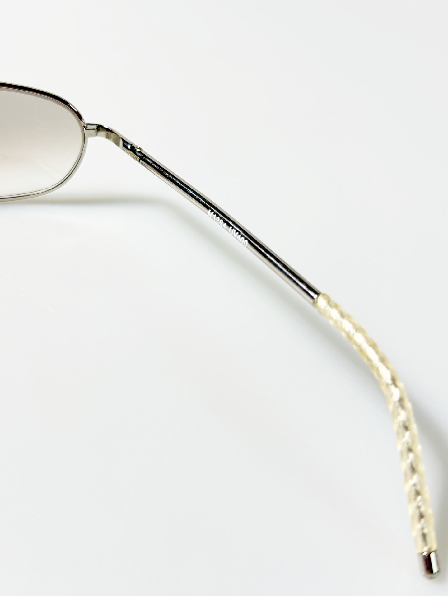 Silver Metal Slim Oval Beaded Detail Tint Sunglasses