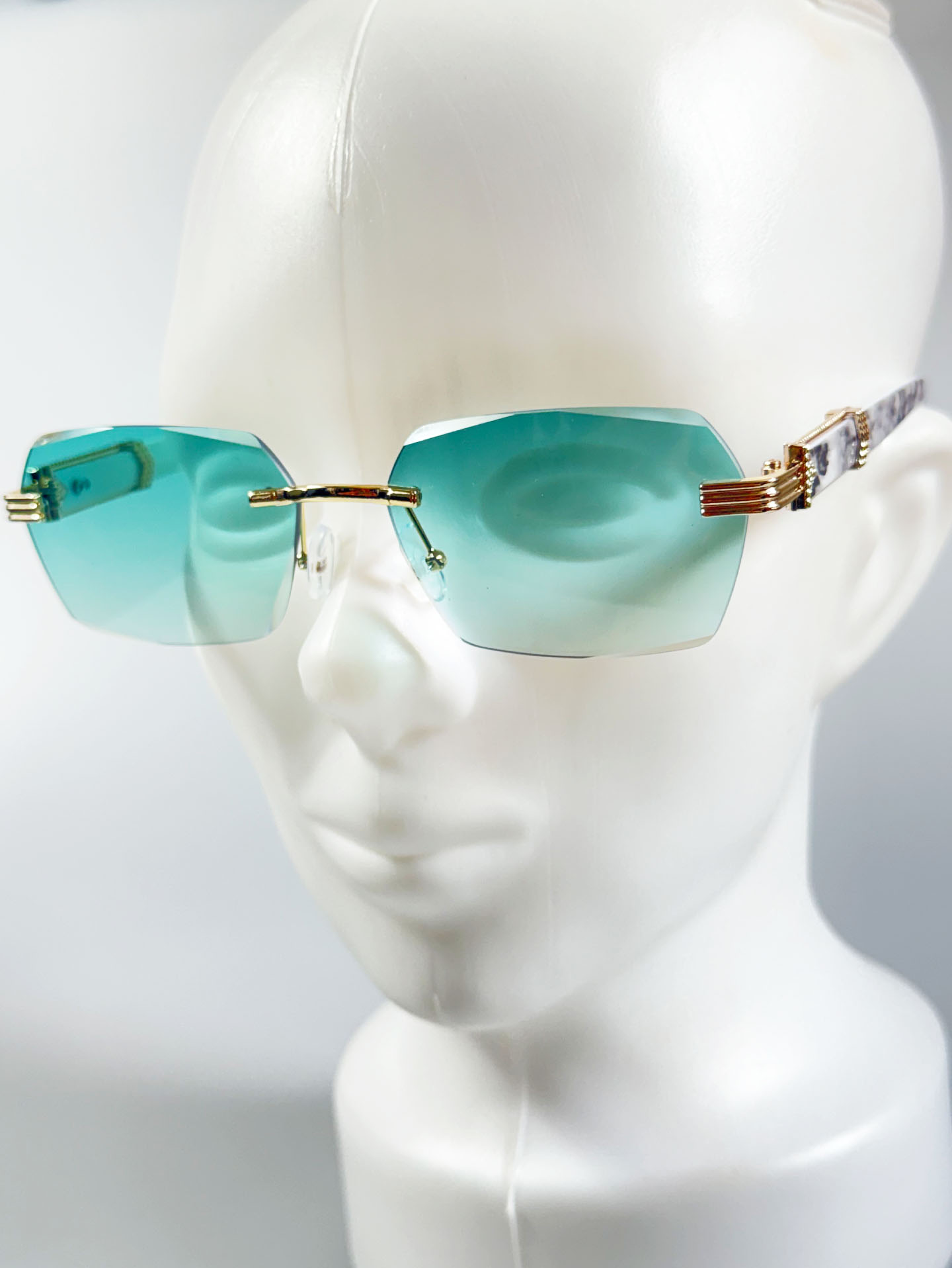 Aqua Green Gradient Rimless Square Frame Sunglasses
