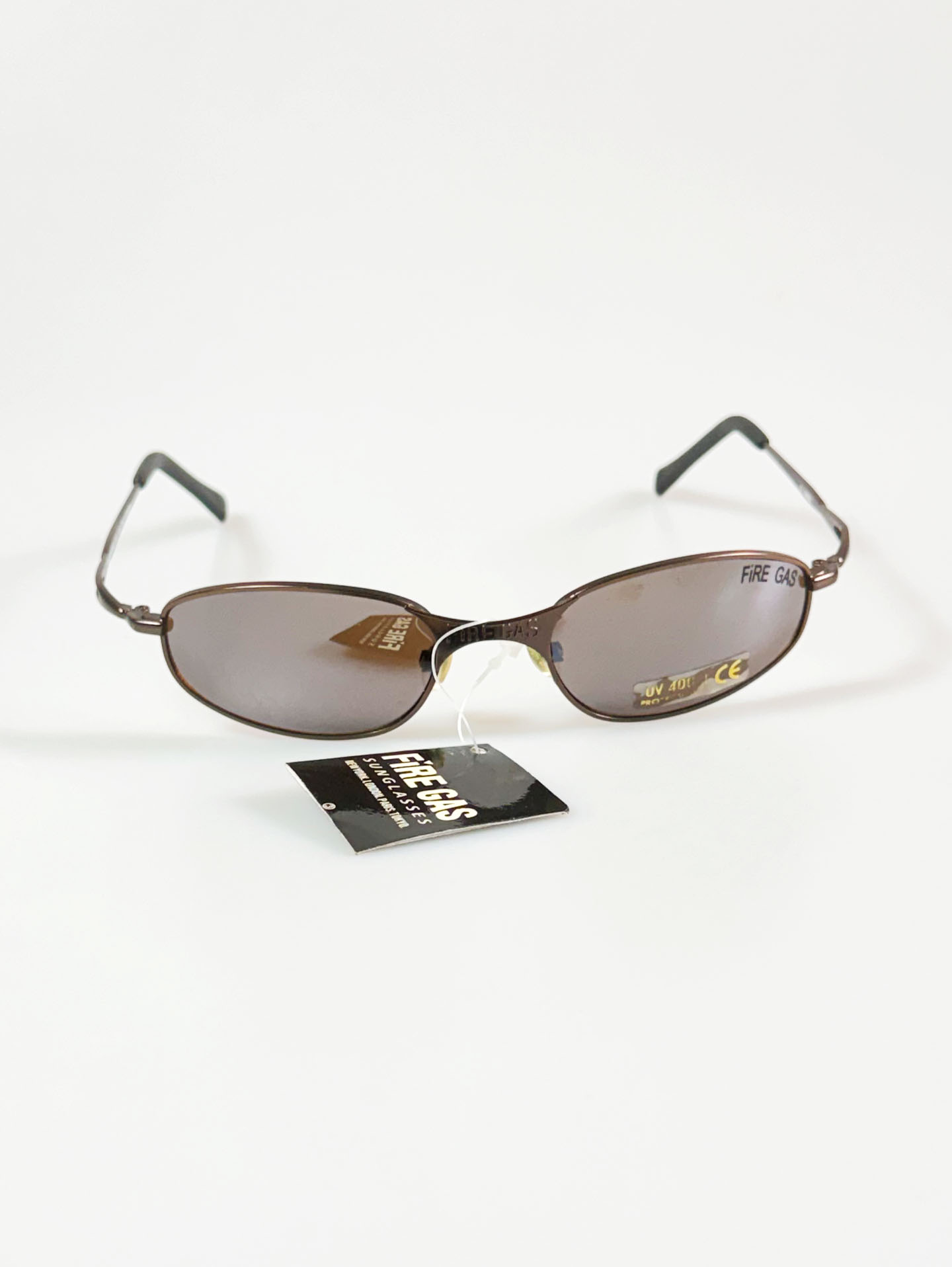 90's FIRE GAS Slim Oval Brown Metal Frame Titned Sunglasses