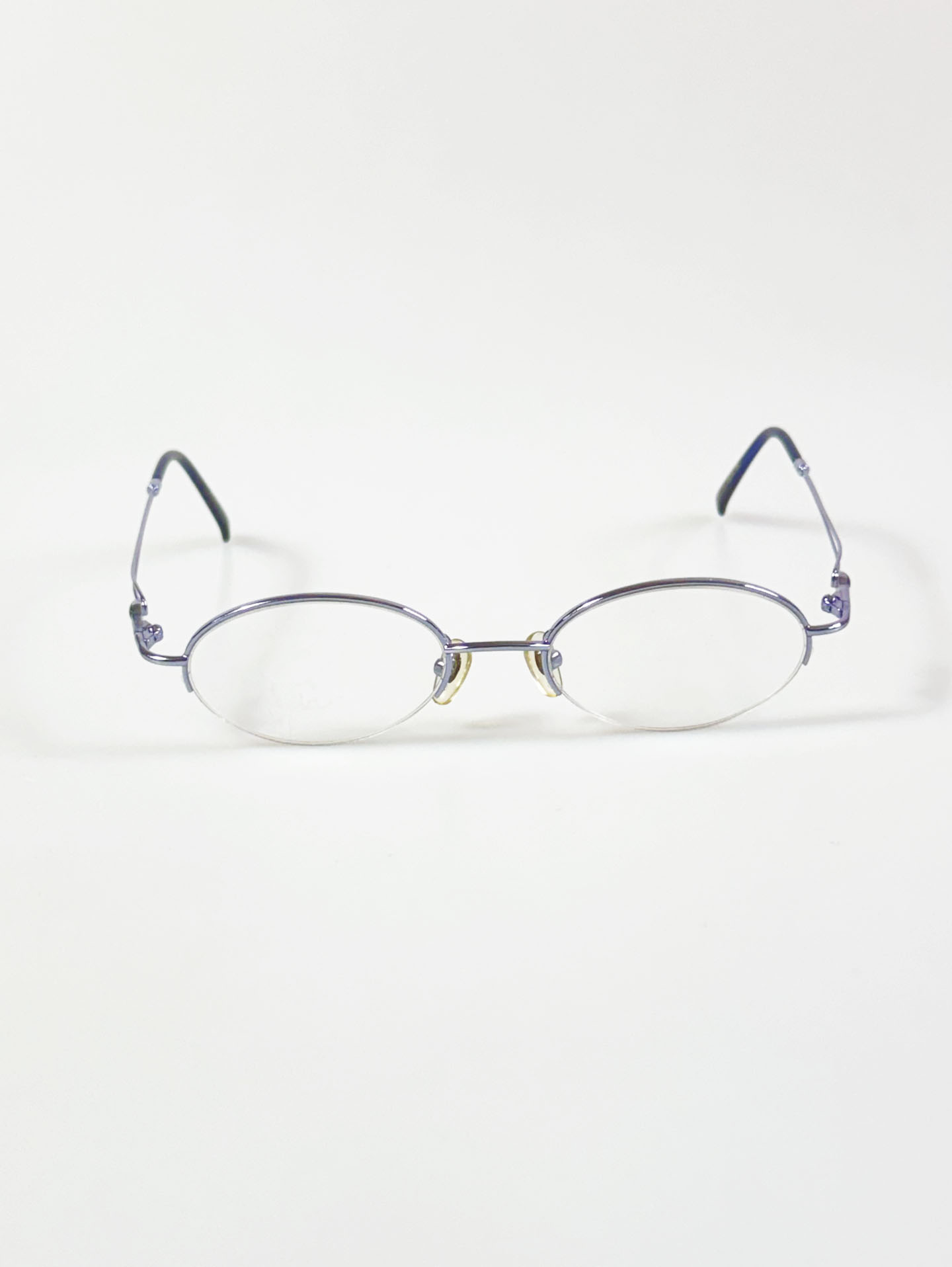IINTOO Slim Oval Half-Rim Light Blue Metal Frame Glasses