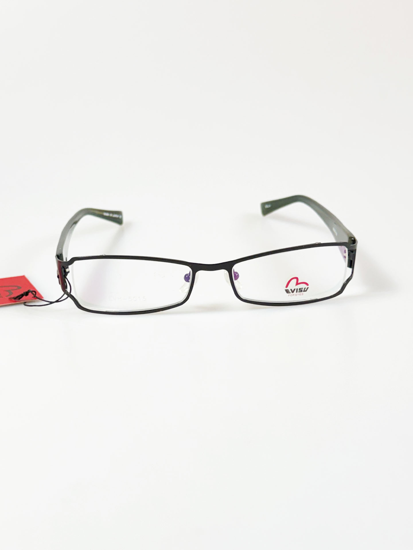 EVISU Black & Dark Green Slim Square Combination Frame Glasses