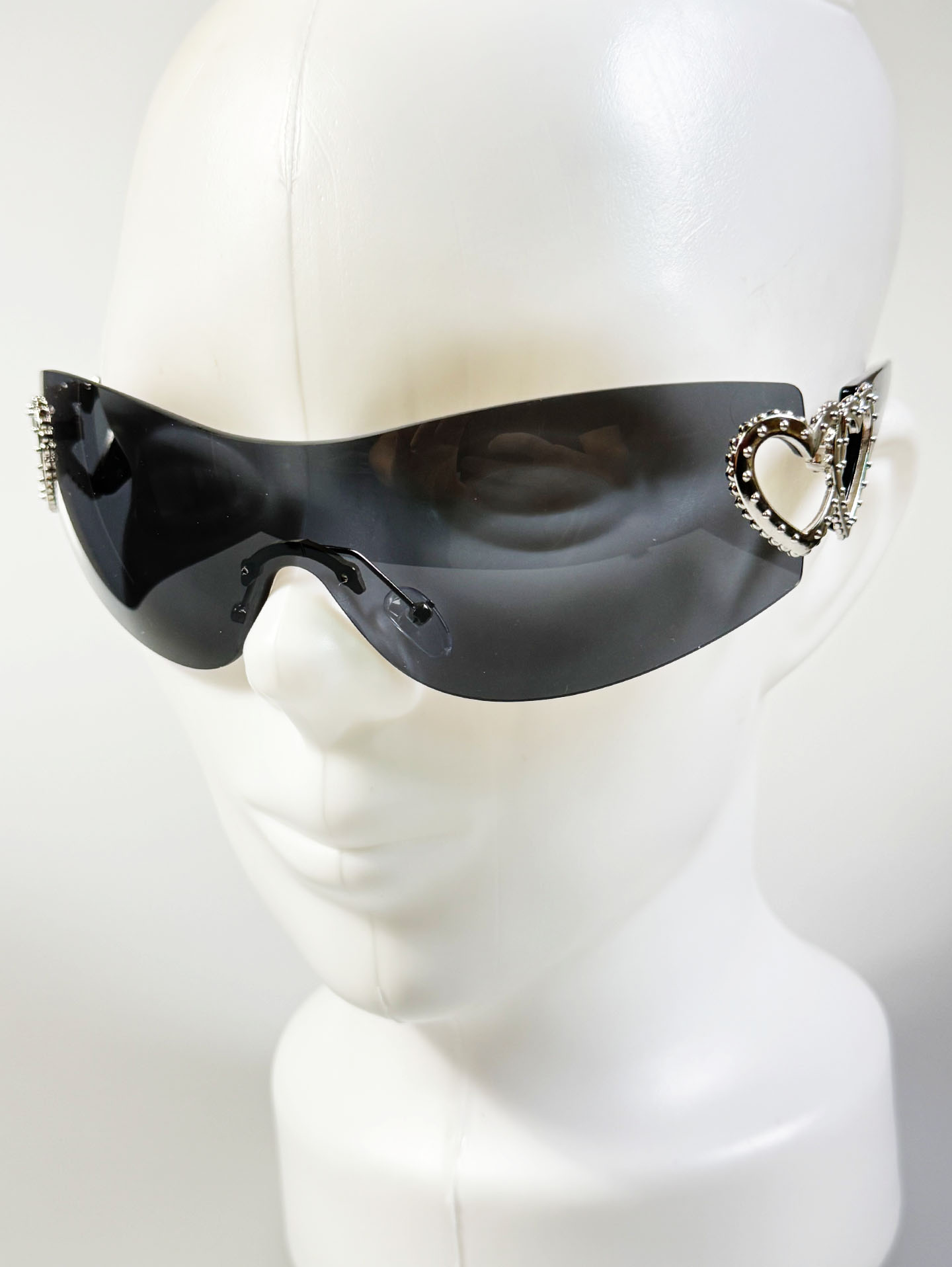 Black Goggle Shield Rimless Wraparound Sunglasses
