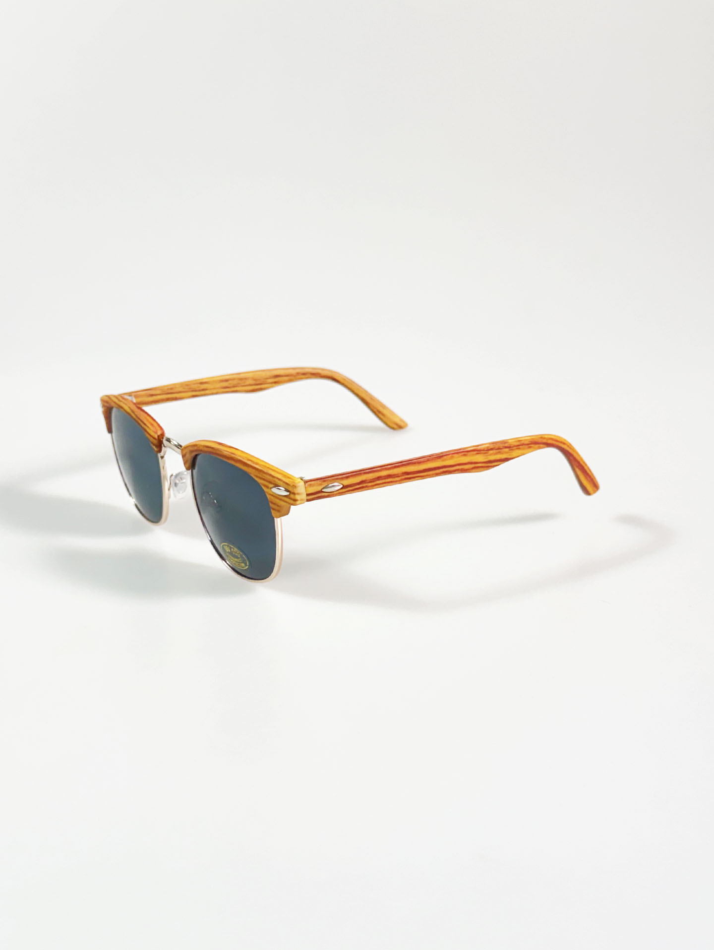 Woodgrain Clubmaster Half-Rim Sunglasses