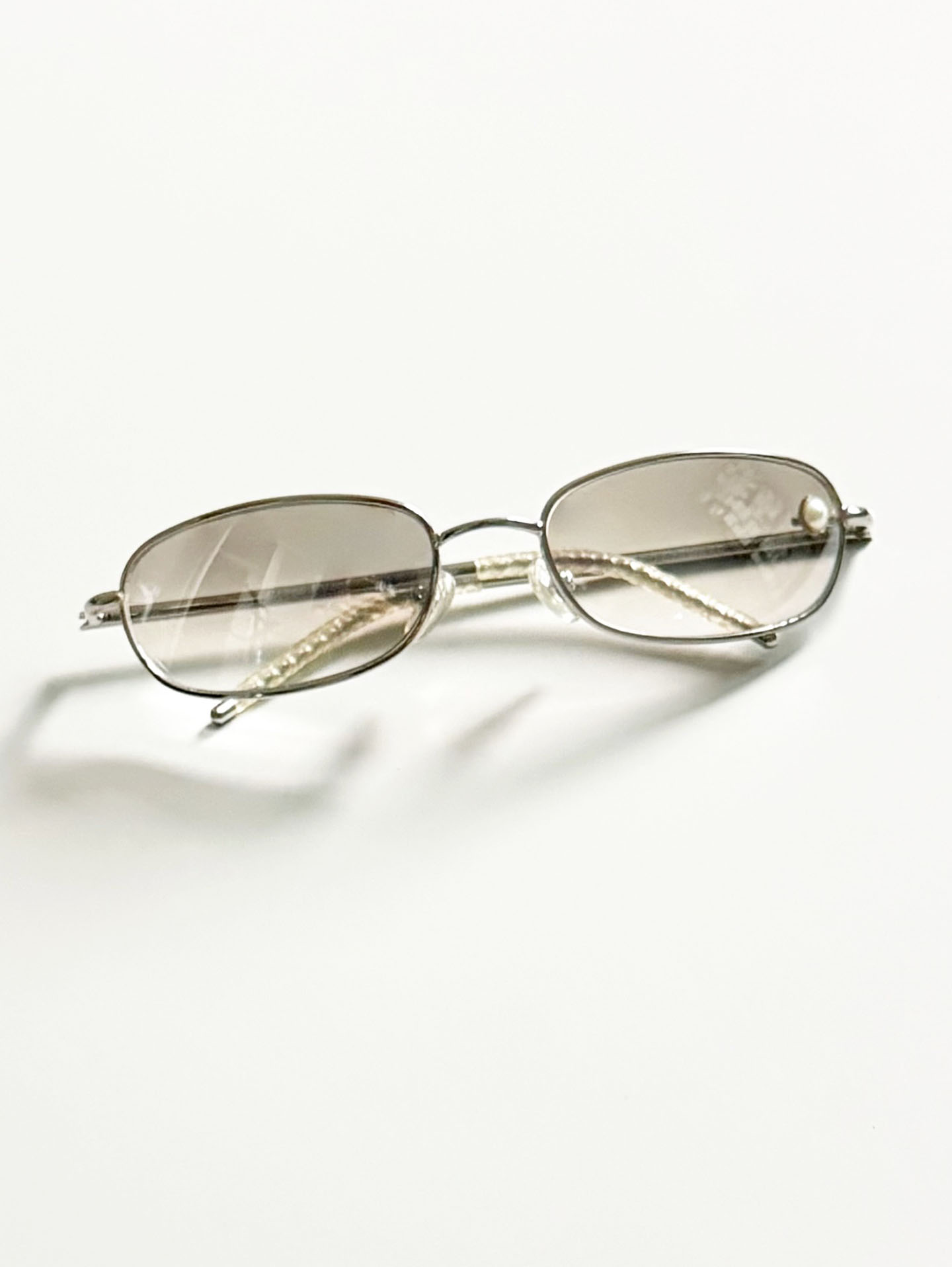Silver Metal Slim Oval Beaded Detail Tint Sunglasses
