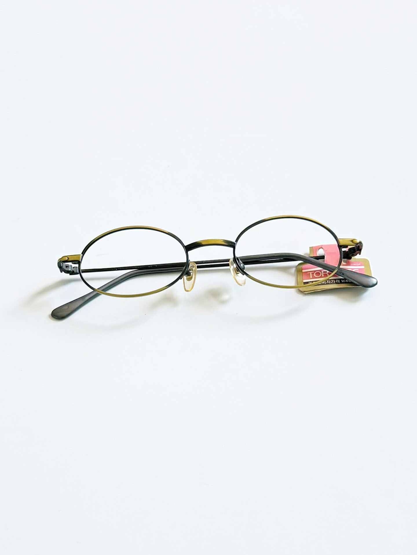 90's TORTOISE Antique Two-Tone Metal Slim Oval Frame Glasses
