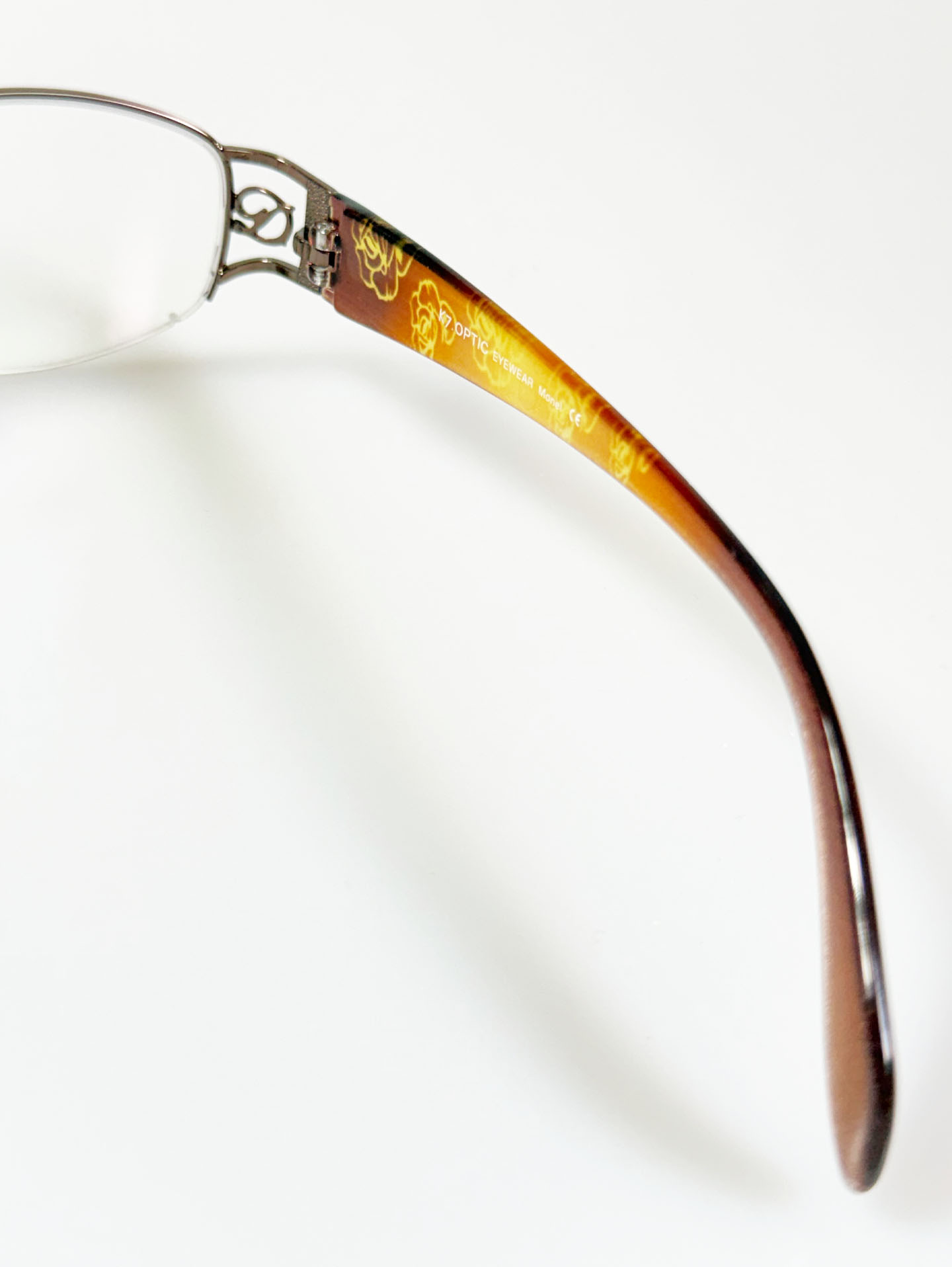 K7 OPTIC Brown Semi-Rimless Oval Metal Frame Glasses