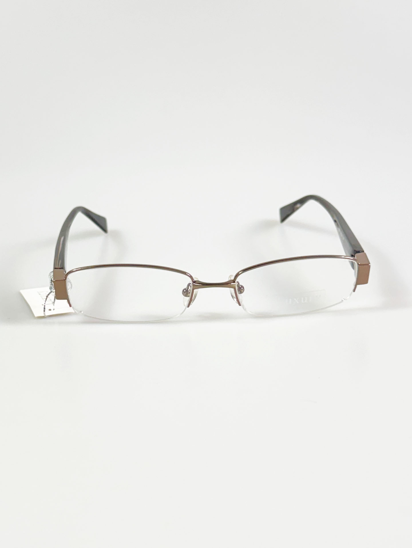 Luxury Eyewear Bronze Half-Rim Square Metal Glasses
