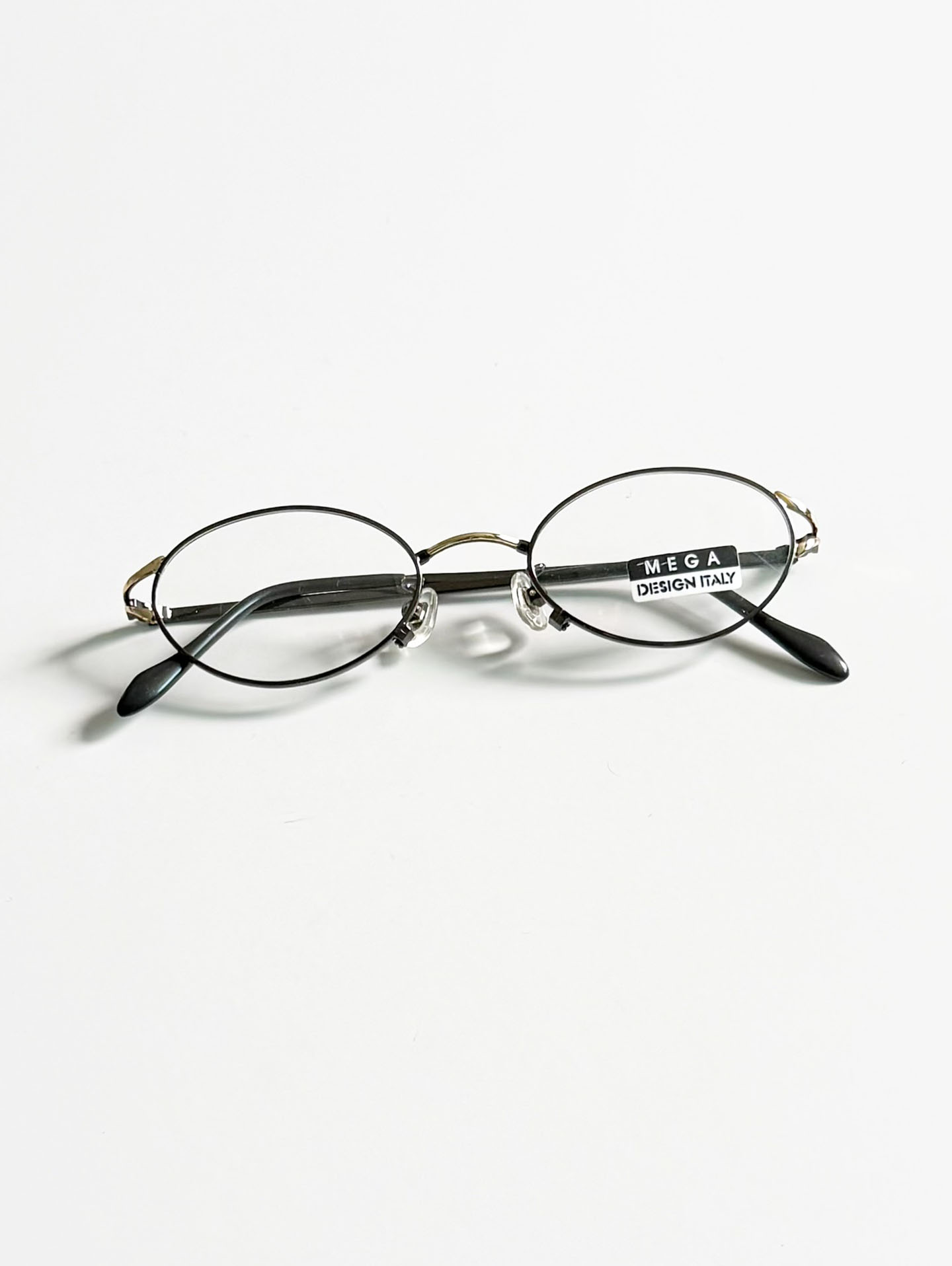 MEGA Black & Gold Slim Oval Metal Glasses
