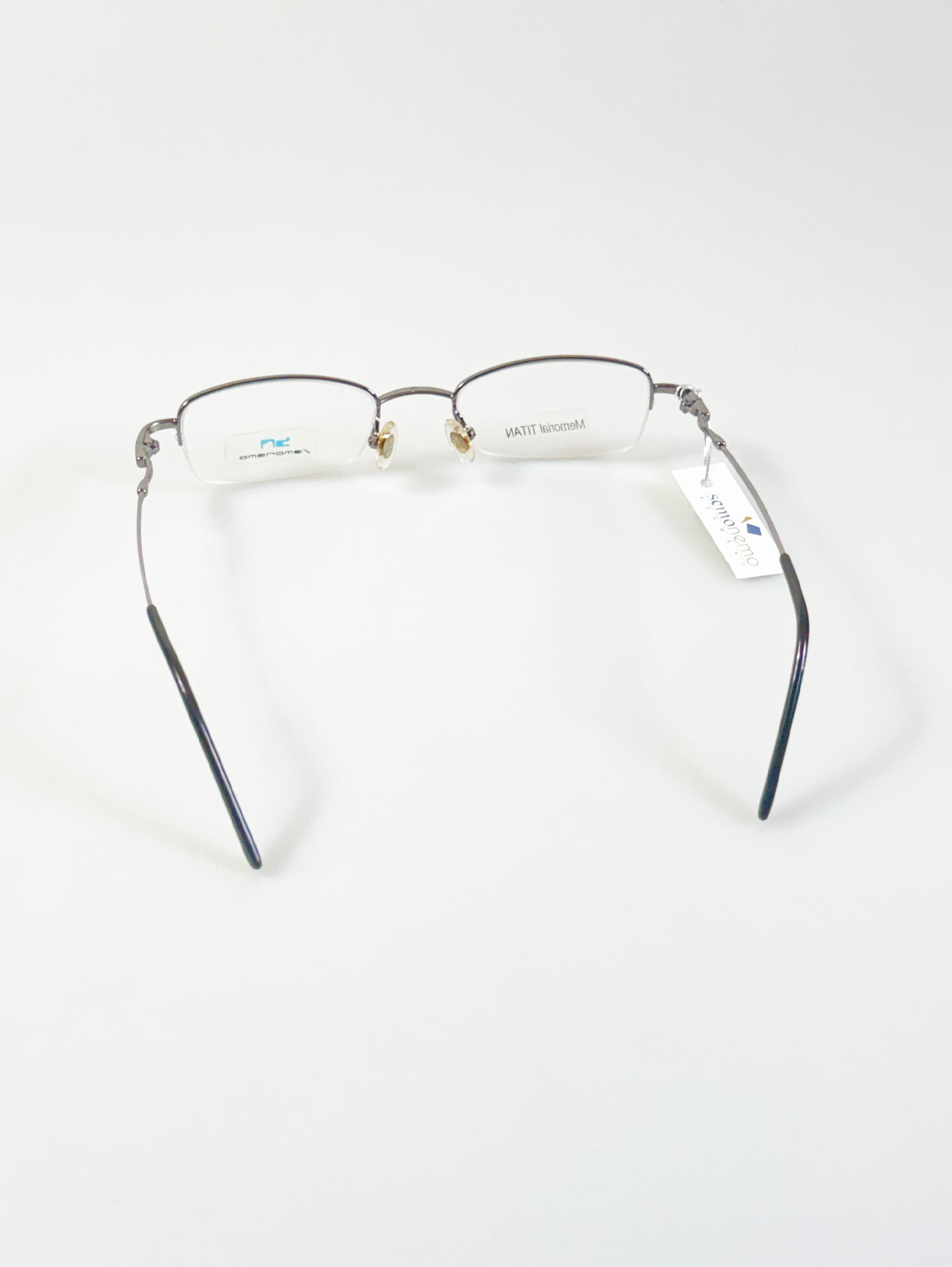 SEMONEMO Silver Titanium Square Half-Rim Glasses