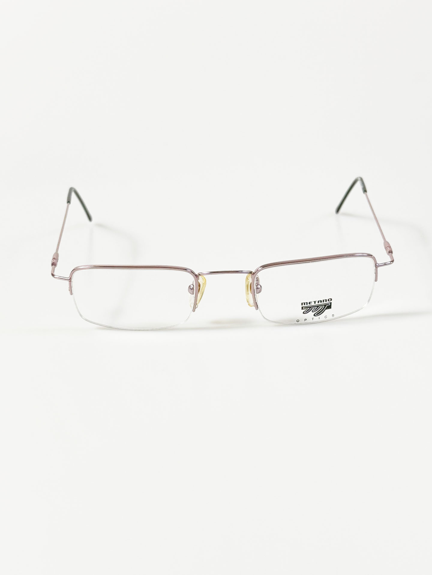 90's METANO Light Pink Metal Semi-Rimless Square Frame Glasses