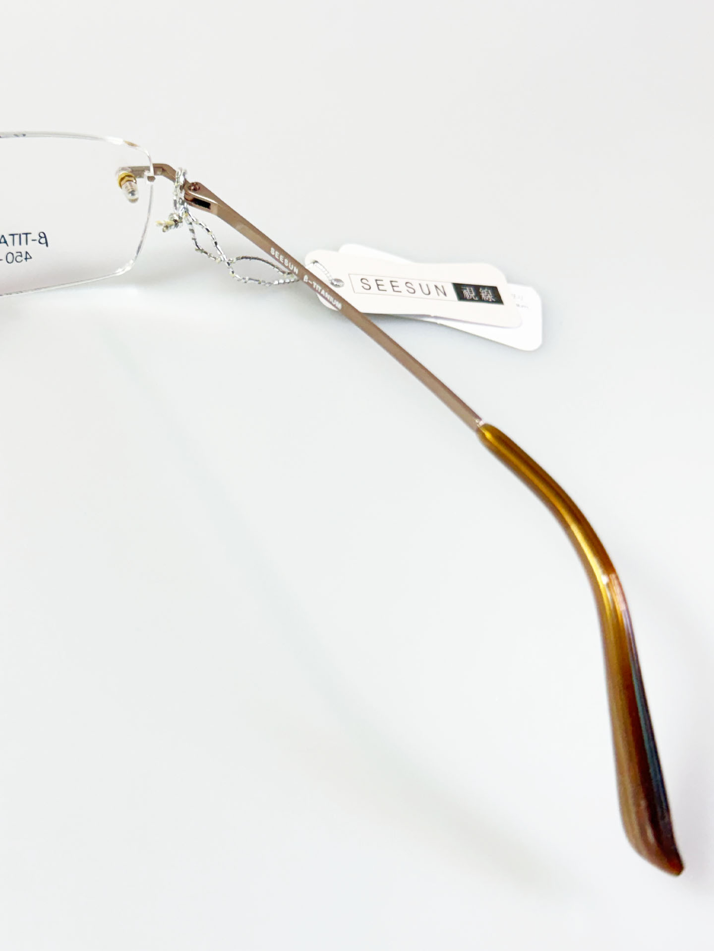 SEESUN Brown Titanium Square Rimless Frame Glasses