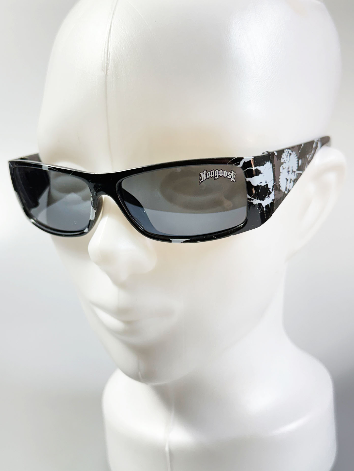 90's MONGOOSE Black Wraparound Splash Graphic Sunglasses