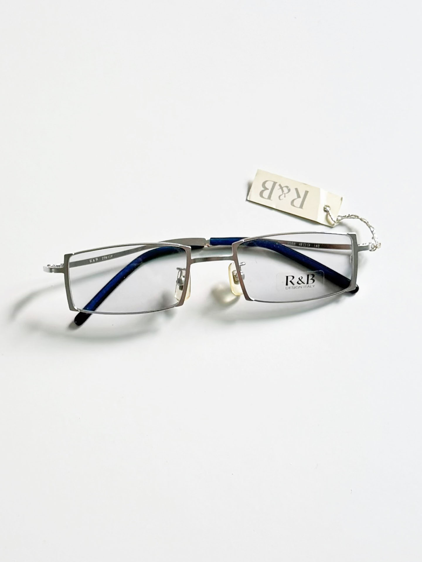 R&B Eyewear Silver Slim Square Metal Glasses