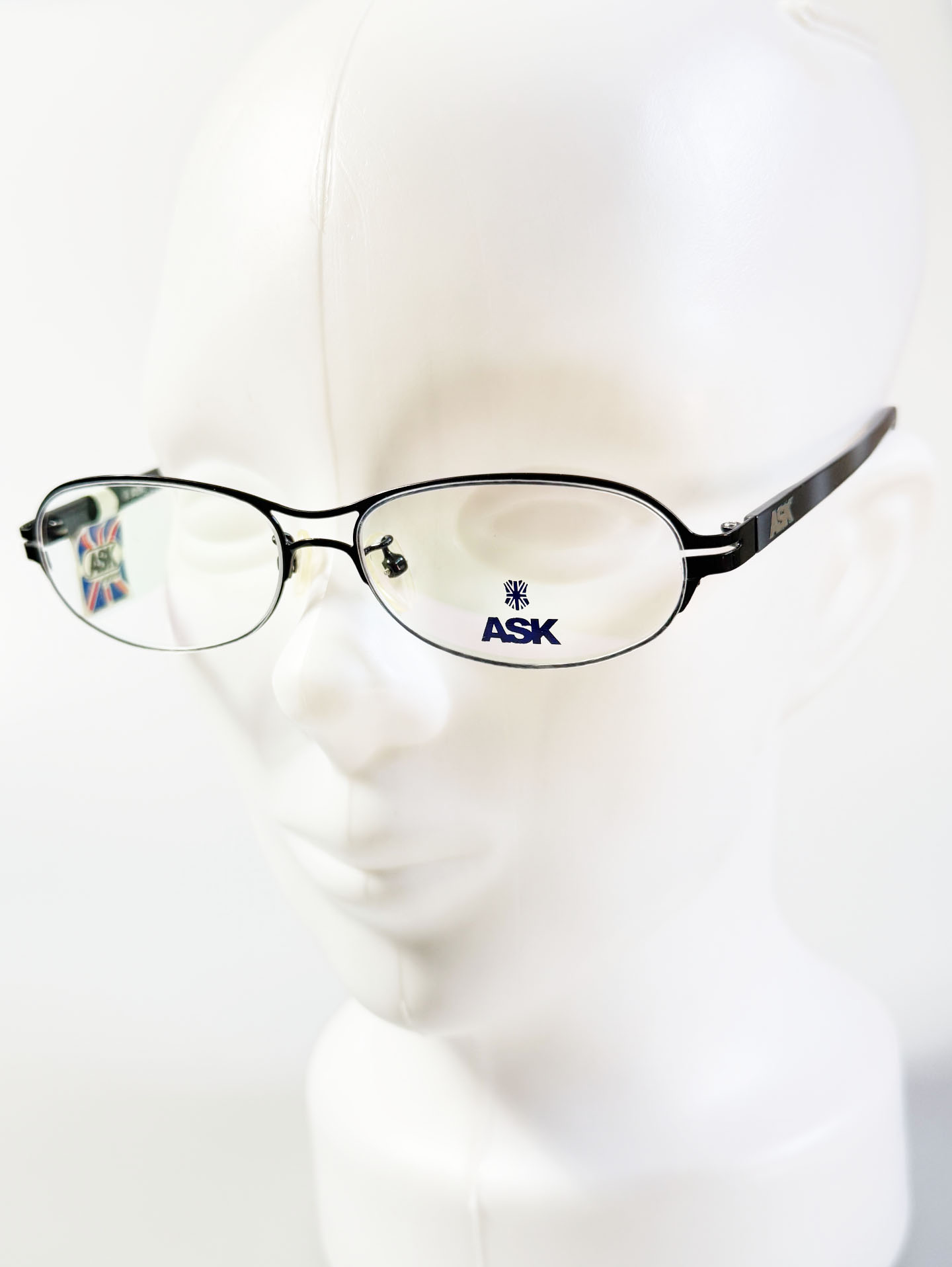 ASK Black Double-Bridge Slim Oval Metal Frame Glasses