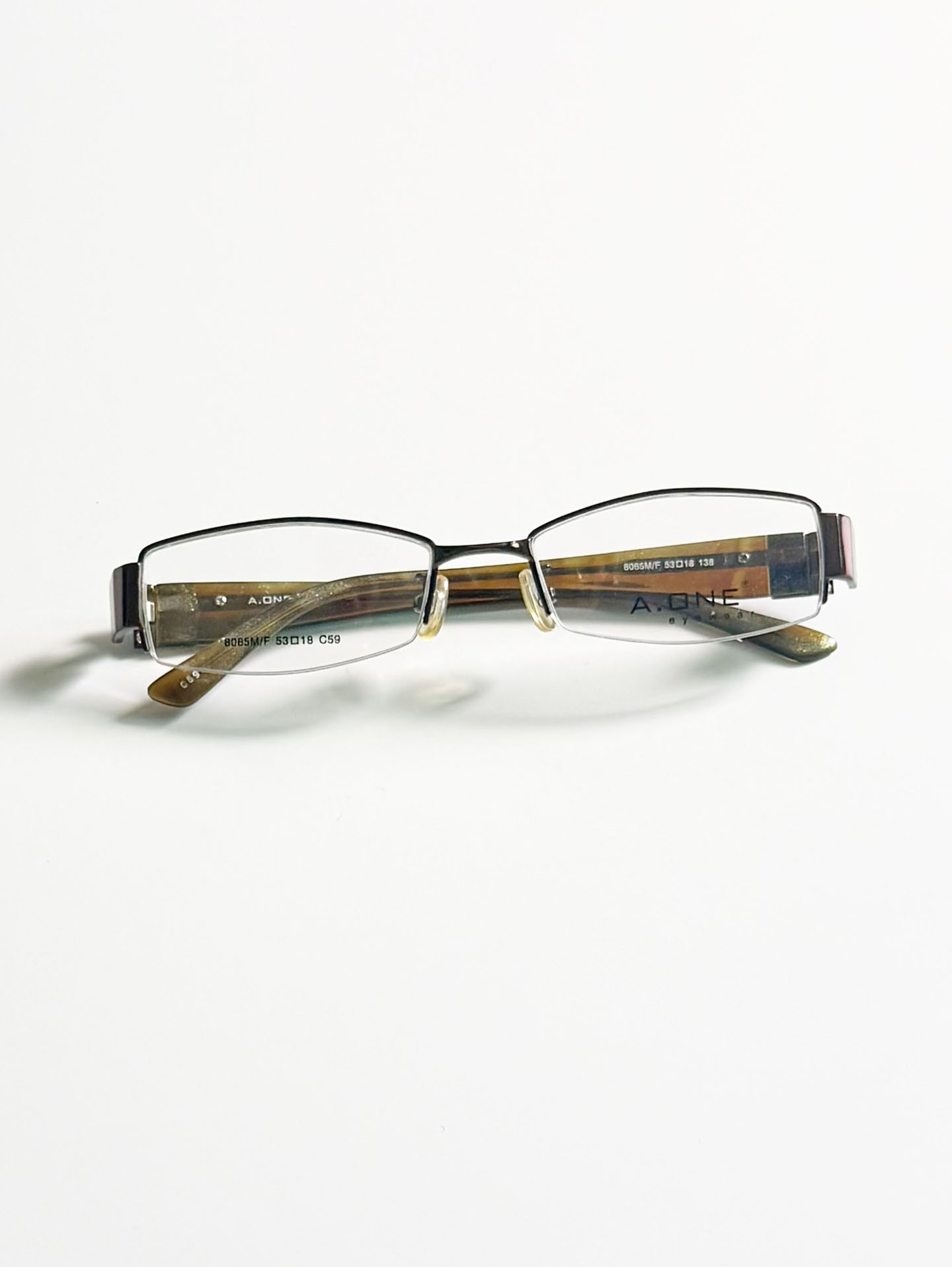 A.ONE Brown Half-Rim Square Metal Glasses