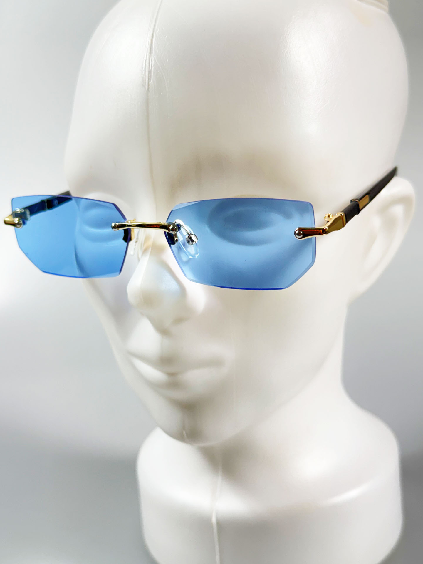 Blue Rimless Square Gold Metal Tint Sunglasses