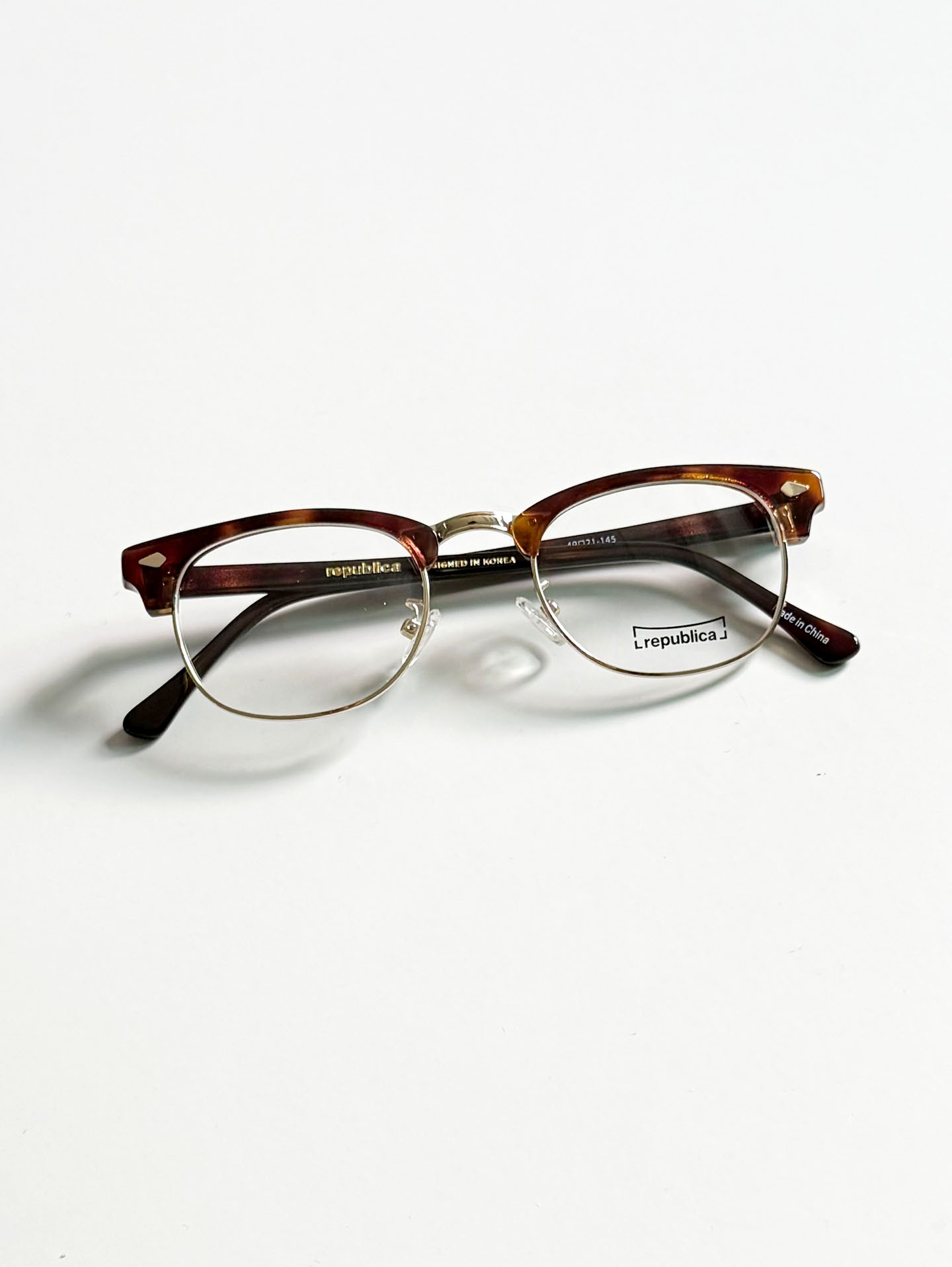 REPUBLICA Tortoiseshell Browline Combination Glasses
