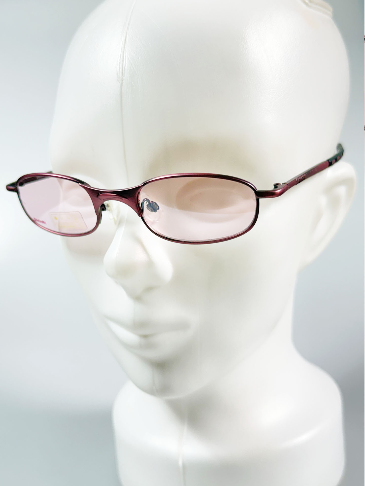 90's SAKANA Dark Pink Metal Slim Oval Frame Sunglasses