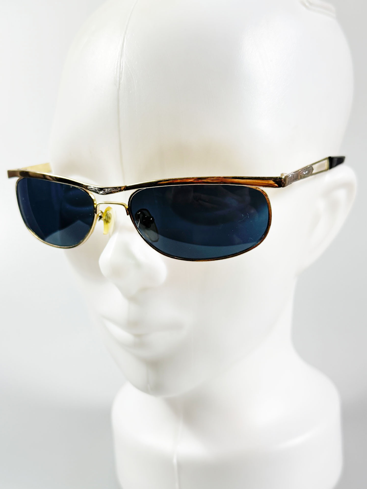 90's CHINI Gold Double Bridge Square Metal Frame Sunglasses
