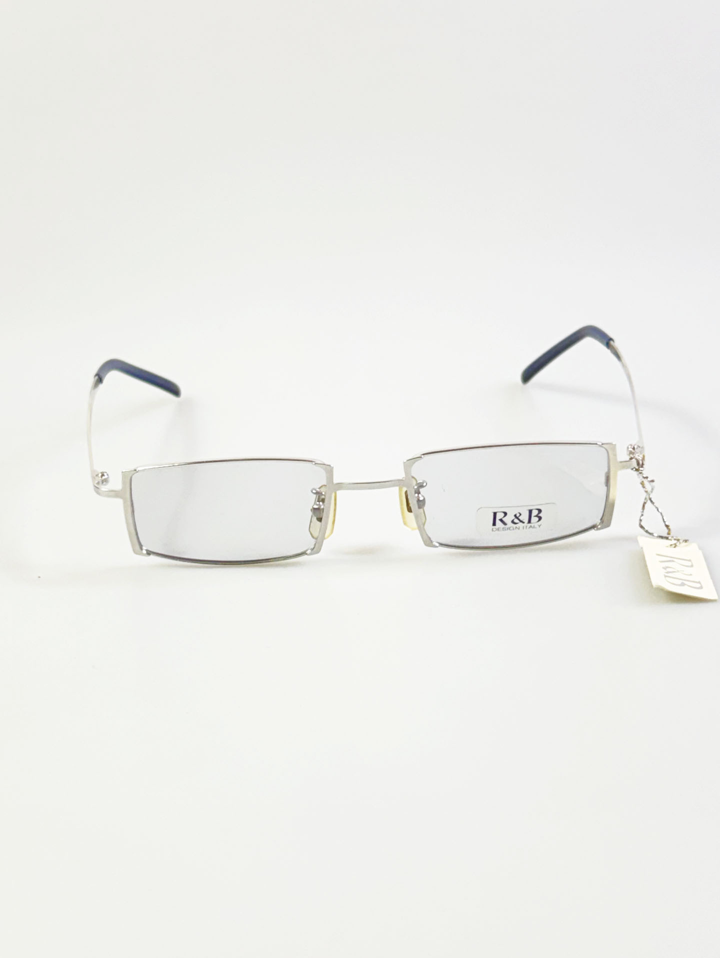 R&B Eyewear Silver Slim Square Metal Glasses