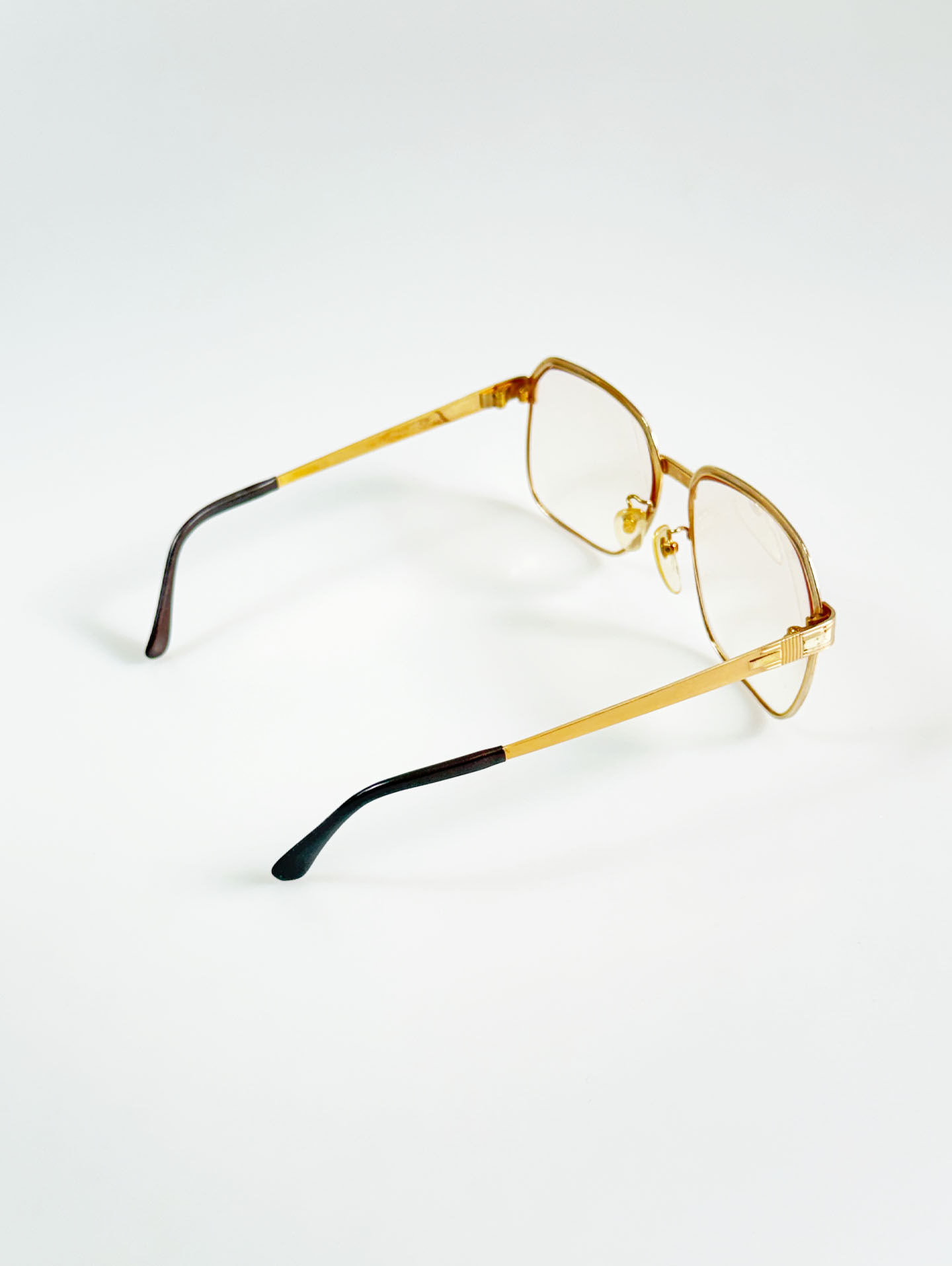 80's Gold & Brown Browline Oversized Square Metal Frame Glasses