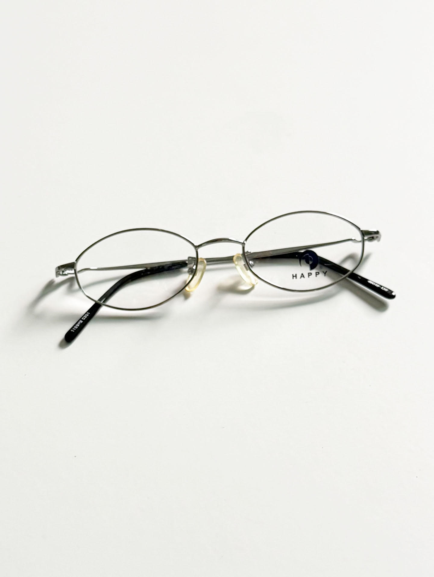 90's HAPPY OPTICAL Silver Slim Oval Metal Frame Glasses