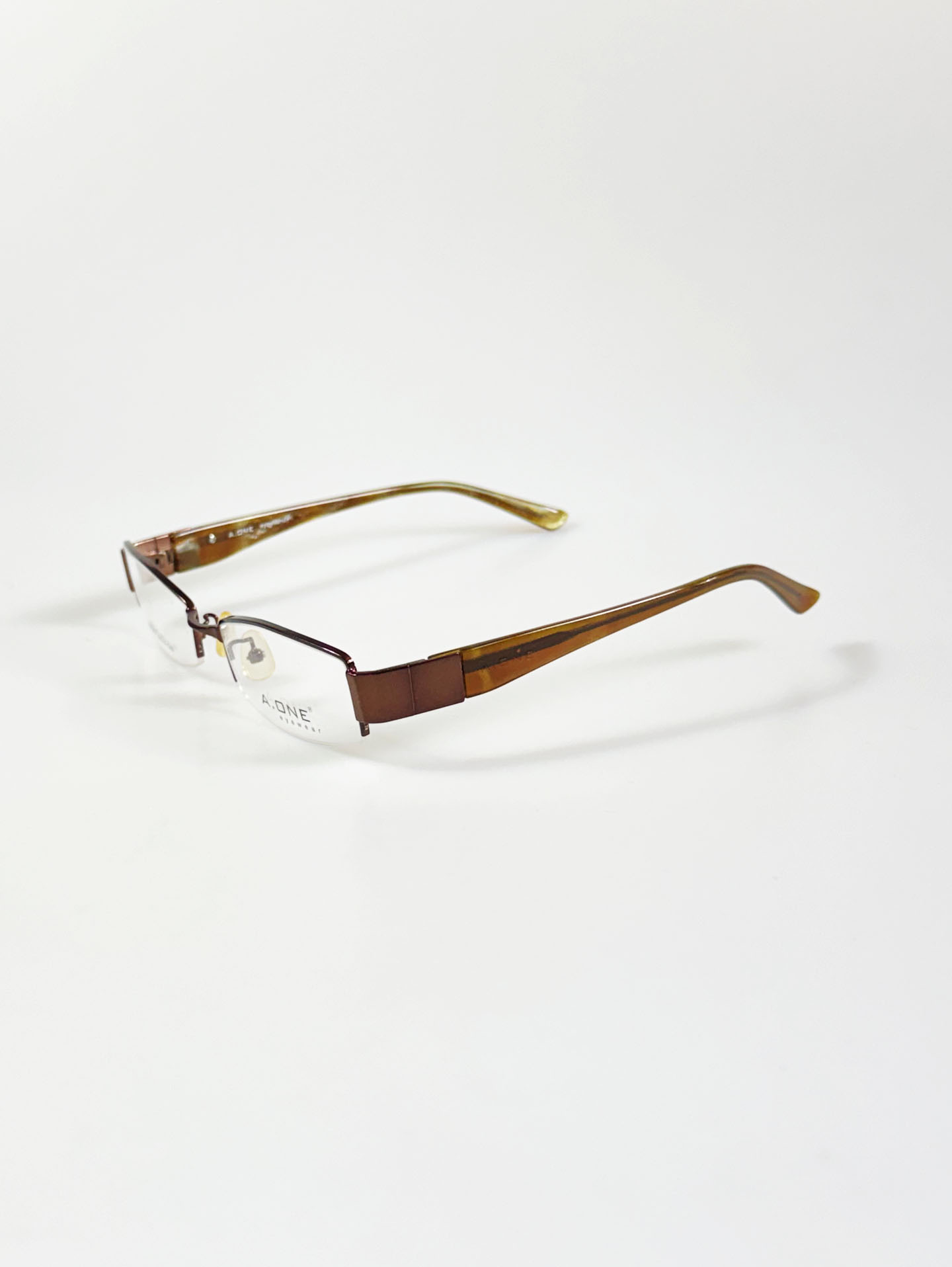 A.ONE Brown Half-Rim Square Metal Glasses